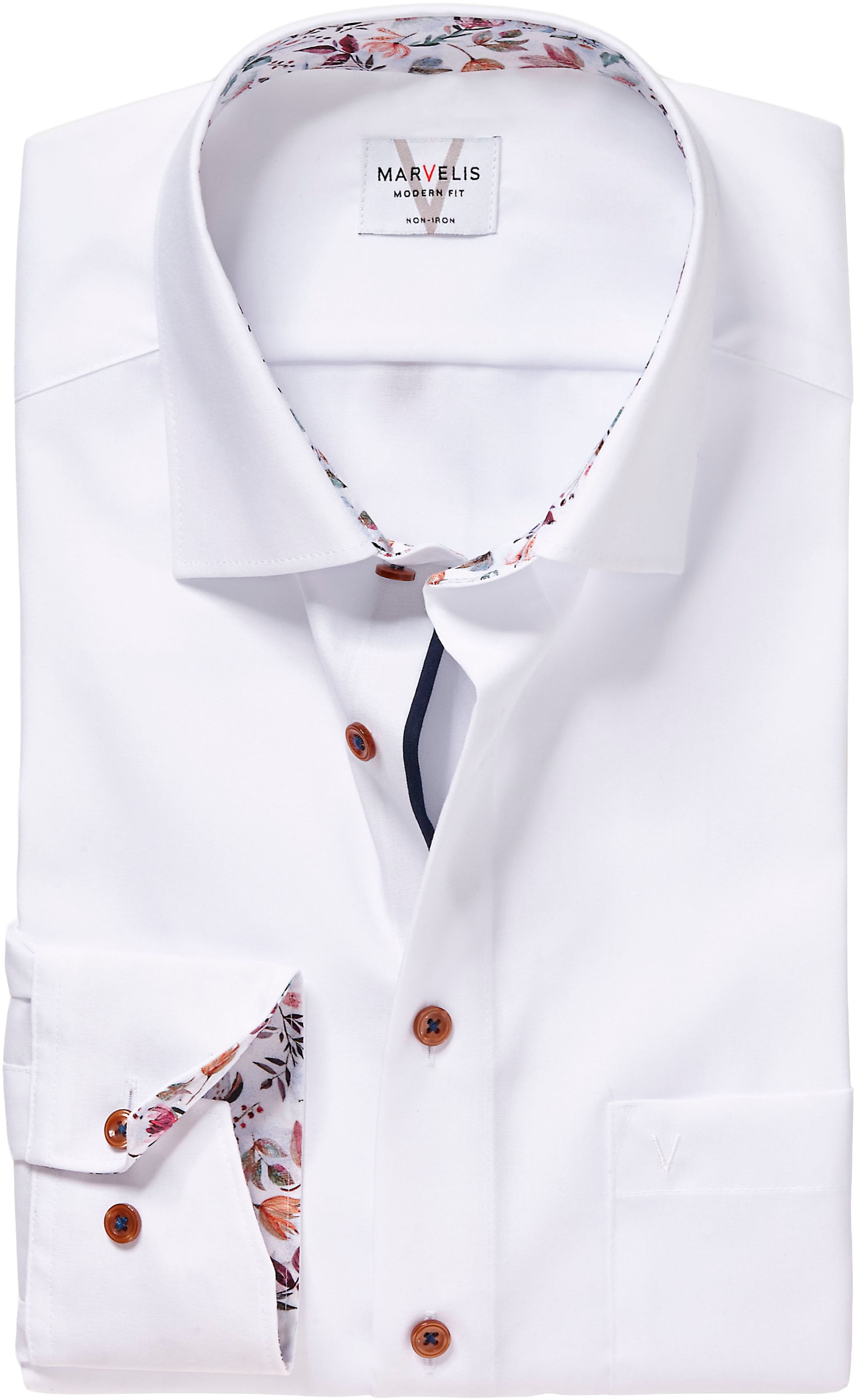 MARVELIS Langarmhemd mit New-Kentkragen, modern fit, bügelfrei