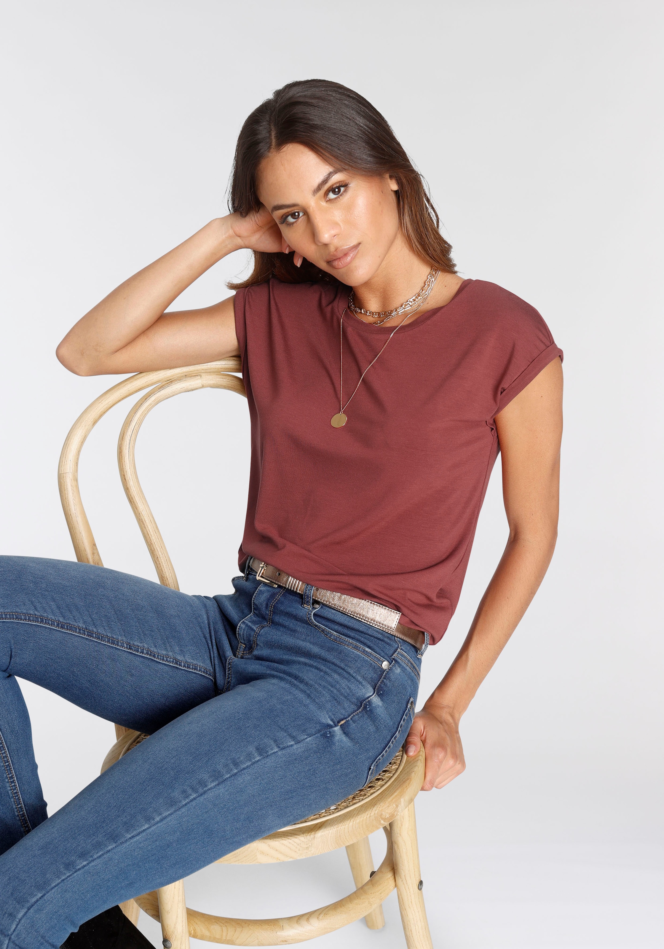 Tamaris T-Shirt mit Rundhalsausschnitt und überschnittenen Ärmeln