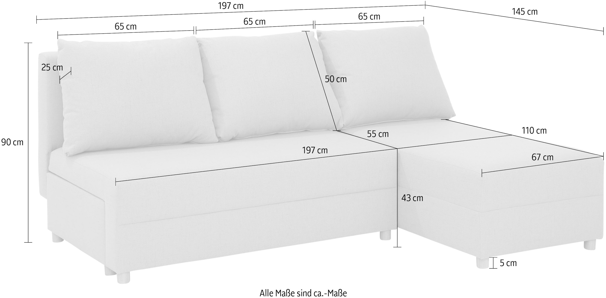 INOSIGN Ecksofa »Mick L-Form«, Longchair links/rechts montierbar, wahlweise mit Bettfunktion