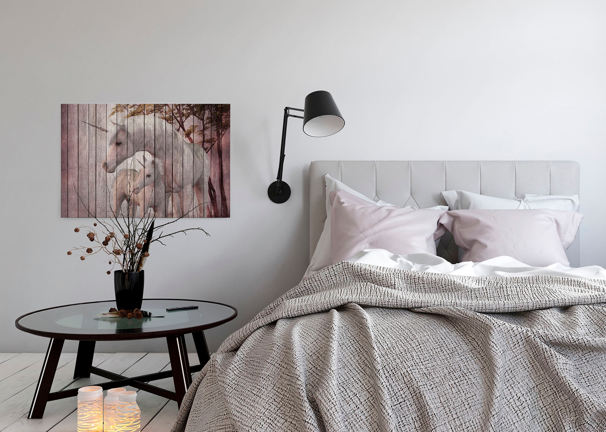 A.S. Création Leinwandbild »fantasy 4«, Kunst-Tiere-Kinder, (1 St.), Keilrahmen Bild Holzoptik Einhorn Leinwand-Bild Wohnzimmer modern Wand