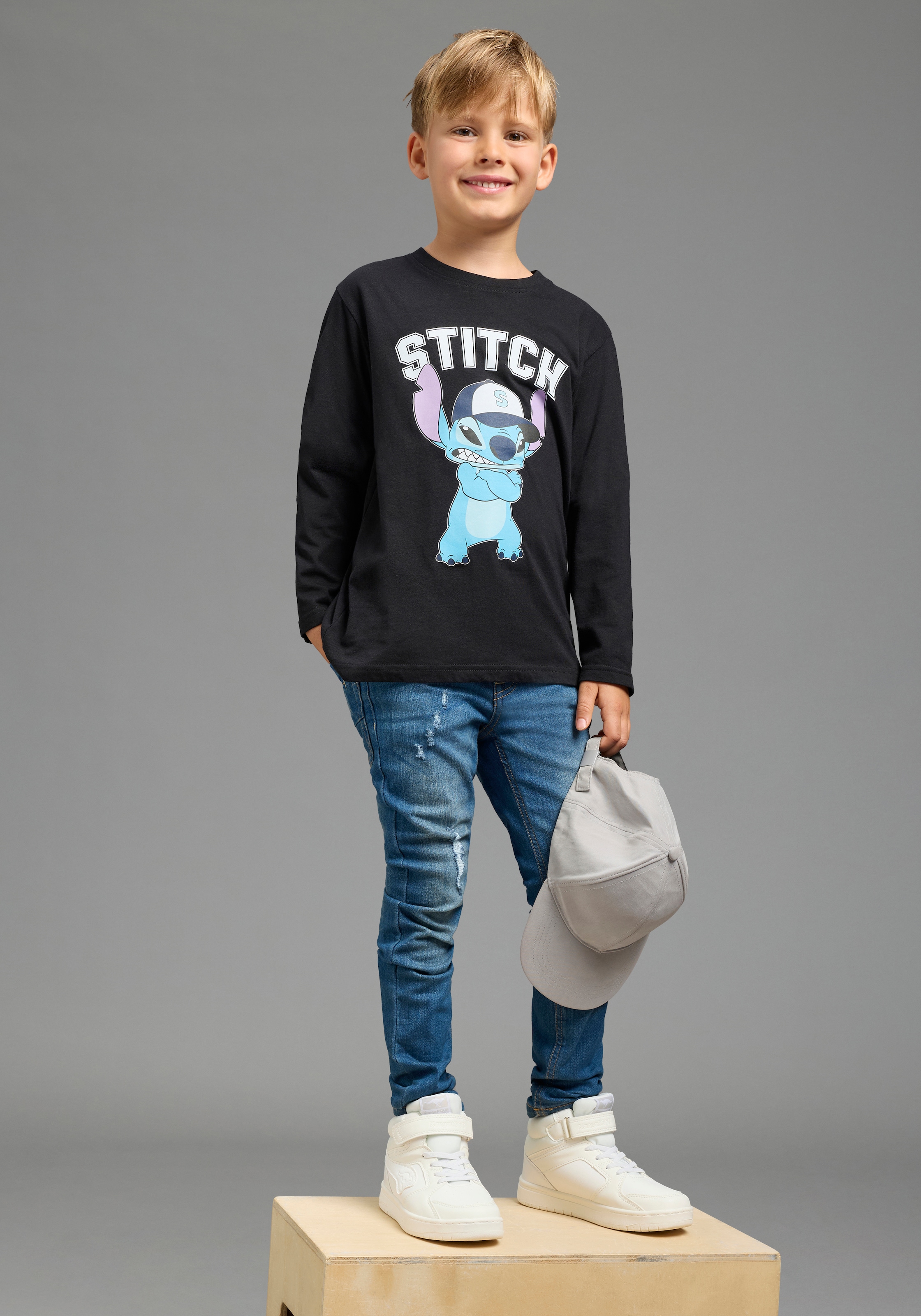 KIDSWORLD Langarmshirt »STITCH Shirt für Jungen, Disney« Disney-Shirt, modischer Stil, Basic-Passform, mit Rundhalsausschnitt