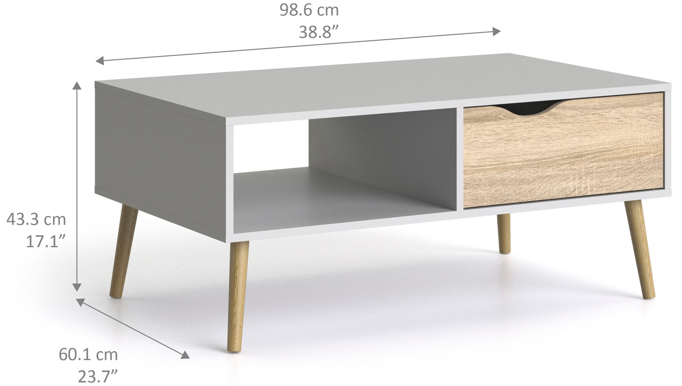 andas Couchtisch »Oslo, Beistelltisch, Sofatisch, Coffeetable, Wohnzimmertisch«, mit 2 Ebenen, 1 Schublade, 1 offenes Fach, Breite 99 cm