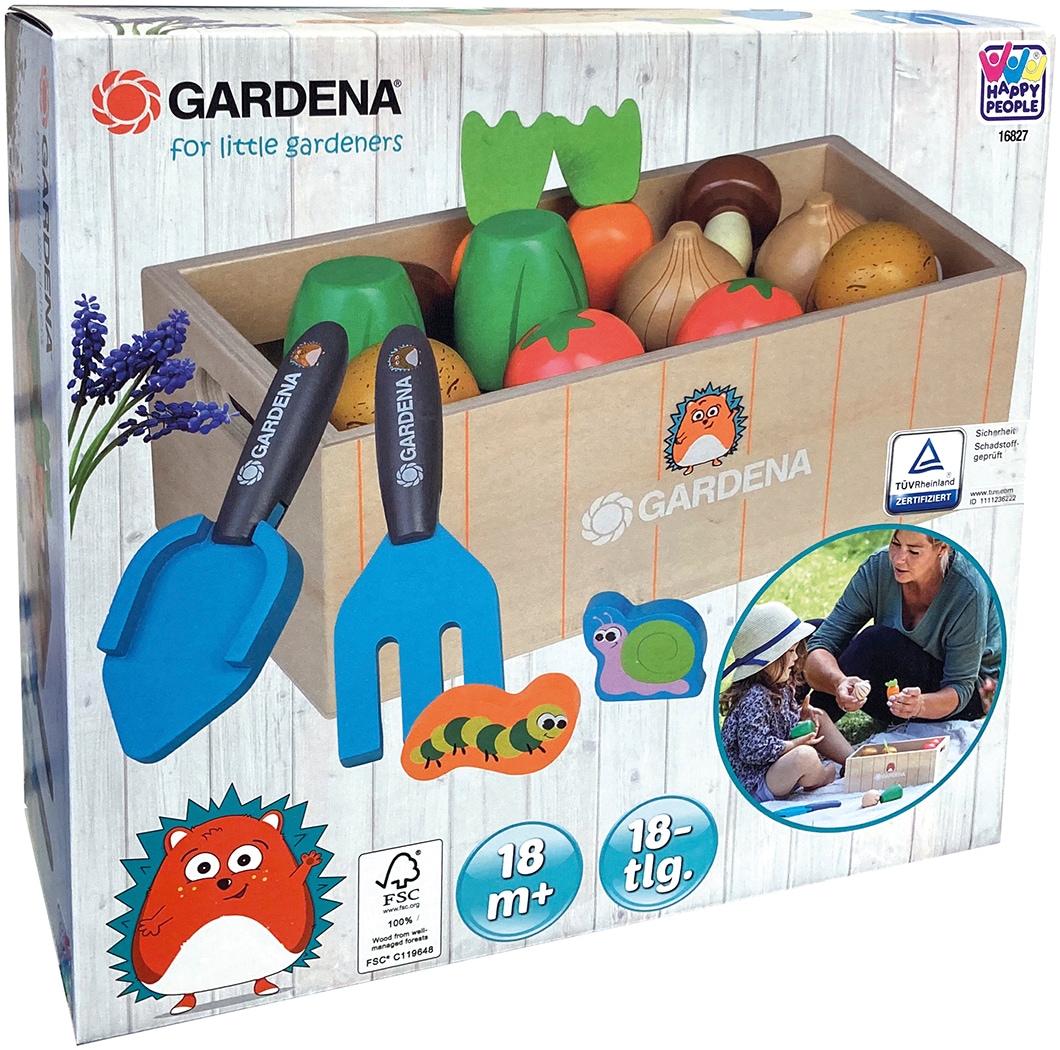 Happy People Steckspielzeug »GARDENA Holz-Gemüse-Steckbeet«, (17 tlg.)