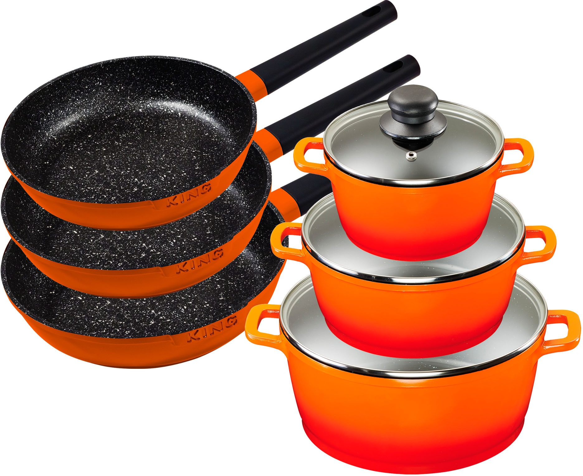 KING Topf-Set »Shine Orange«, Aluminiumguss, Pfannen, Rechnung 3 9 Deckel), auf 3 Induktion tlg., 3 kaufen (Set, Töpfe