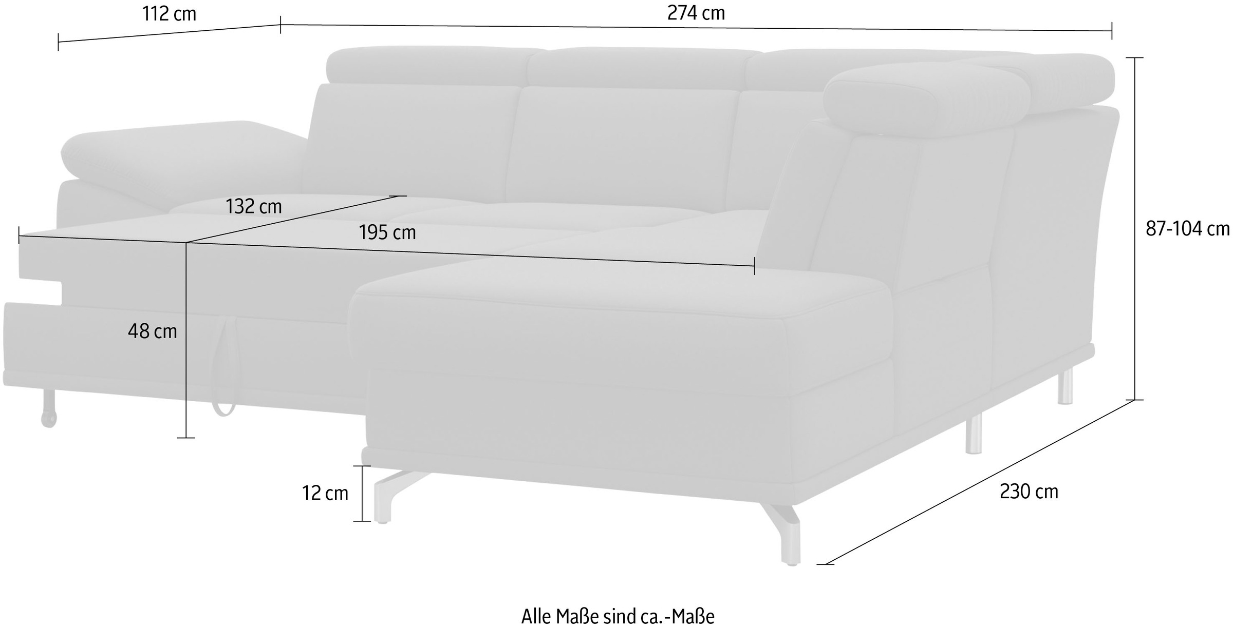 sit&more Ecksofa »Cabrio L-Form, mit Sitztiefenverstellung, Arm- und Kopfteilverstellung«, 3 Nierenkissen, Federkern, optional Bettfunktion und Stauraum