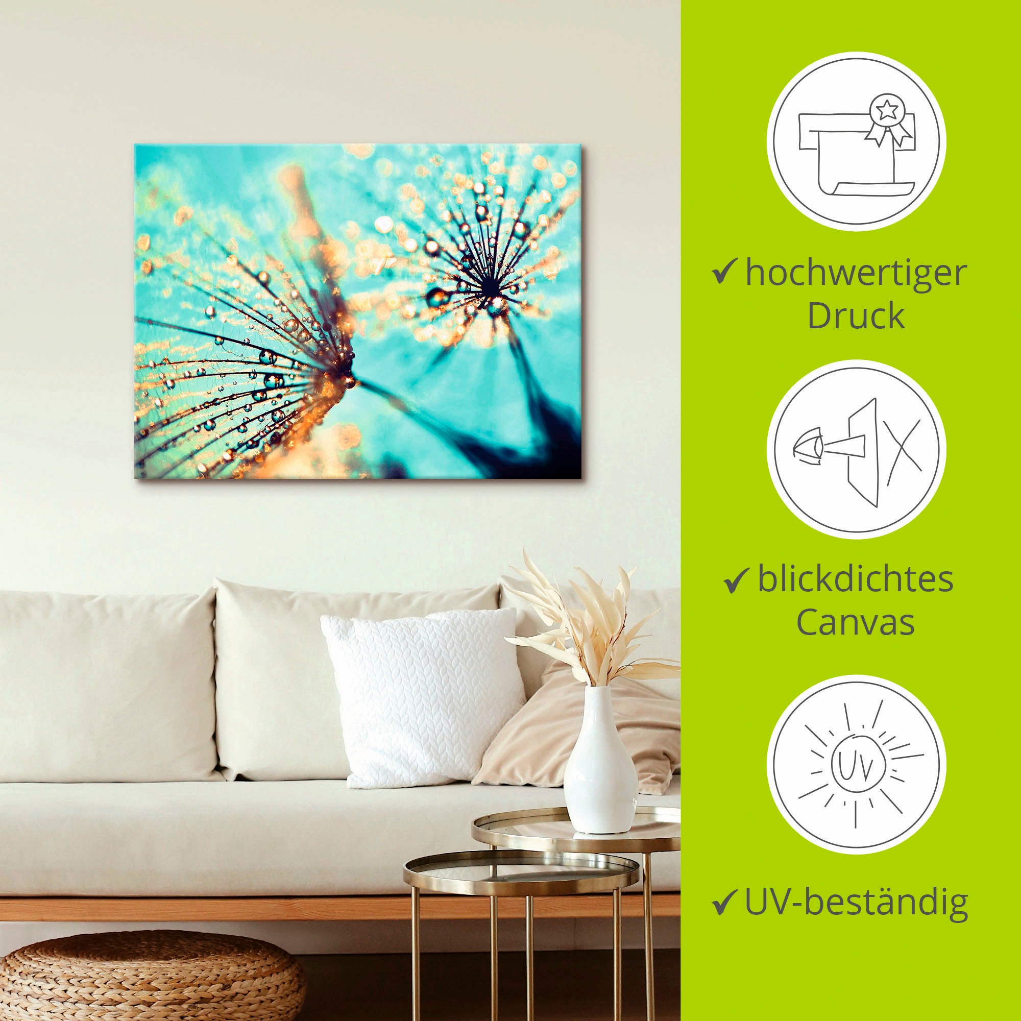 Artland Wandbild »Pusteblume aqua«, Blumen, (1 St.), als Leinwandbild, Poster, Wandaufkleber in verschied. Größen