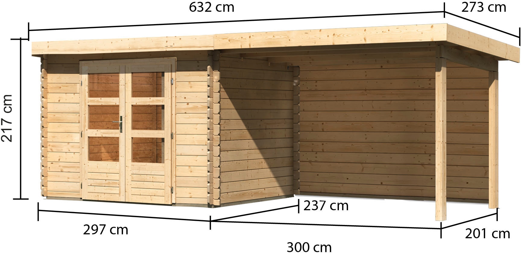 Karibu Gartenhaus »Schloßsee 3«, mit Anbaudach und Rückwand