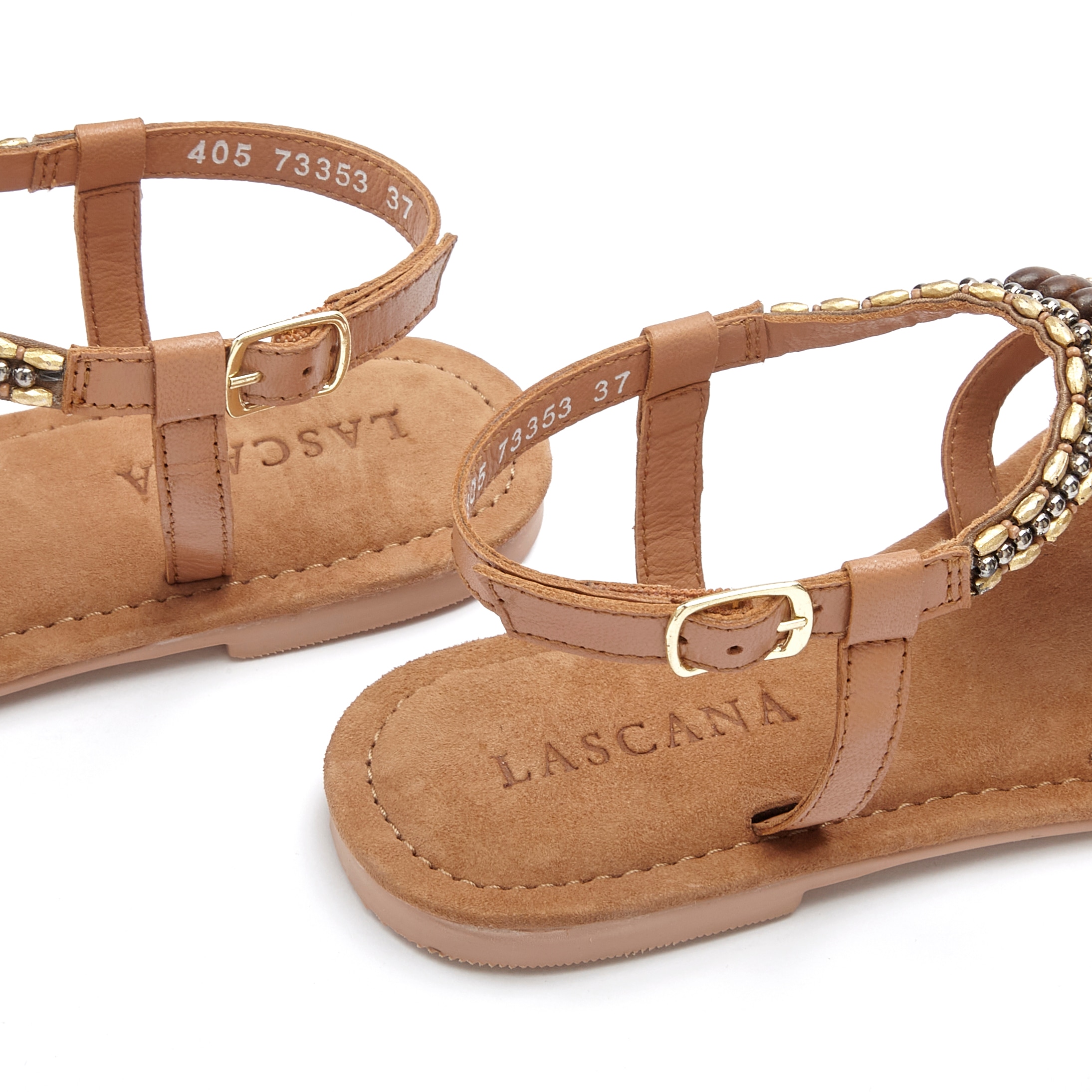 LASCANA Sandale »Sommerschuh«, Sandalette, Sommerschuh aus Leder mit Steinchen in Glitzer-Optik