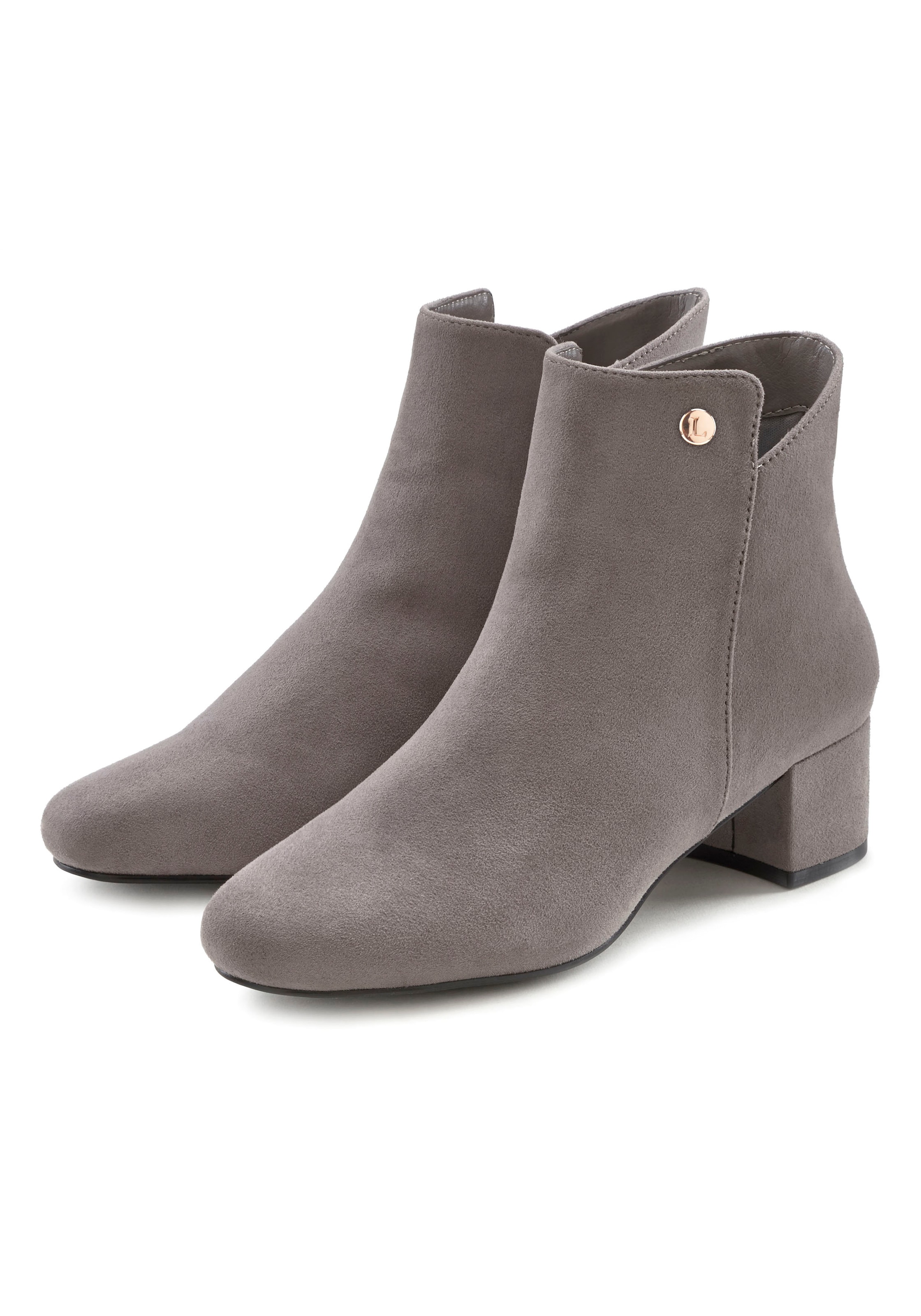Stiefelette mit bequemen Blockabsatz, Ankle Boots, Stiefel VEGAN, Gr. 41, hellgrau