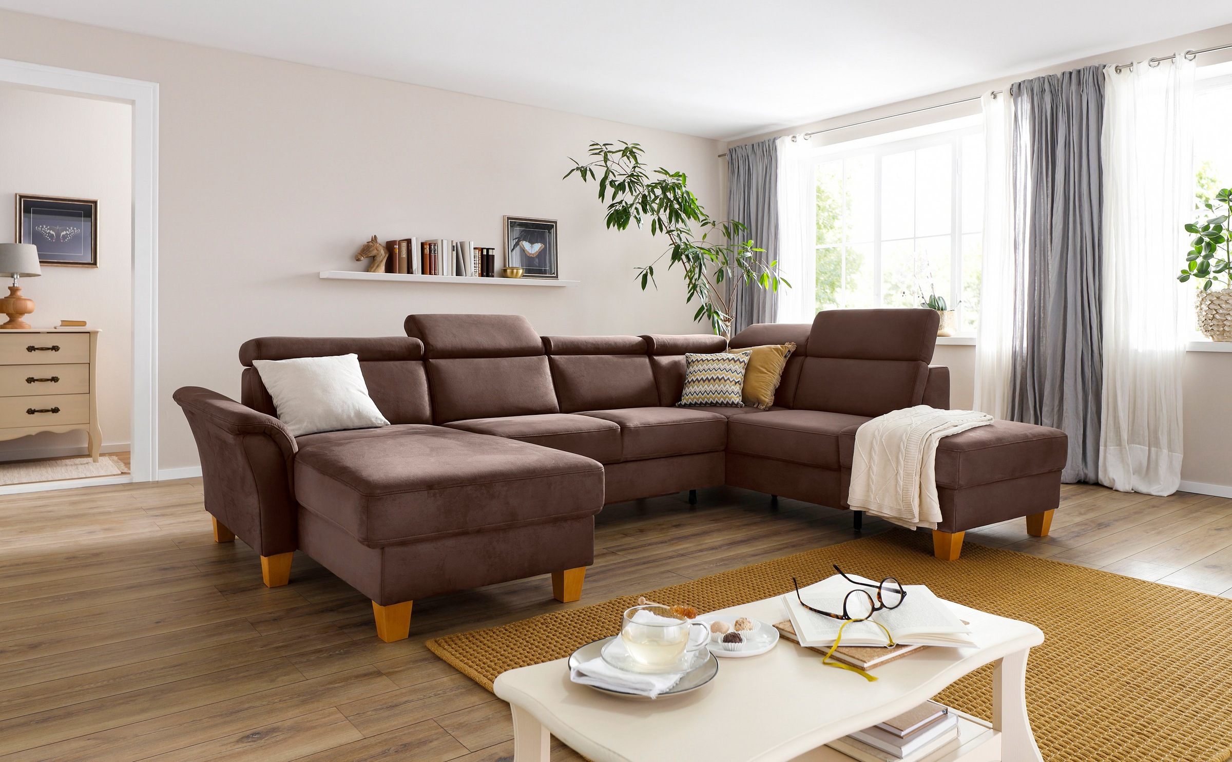 Home affaire Wohnlandschaft »Conville U-Form«, Kopfteilverstellung wahlweise mit Bettfunktion und Bettkasten