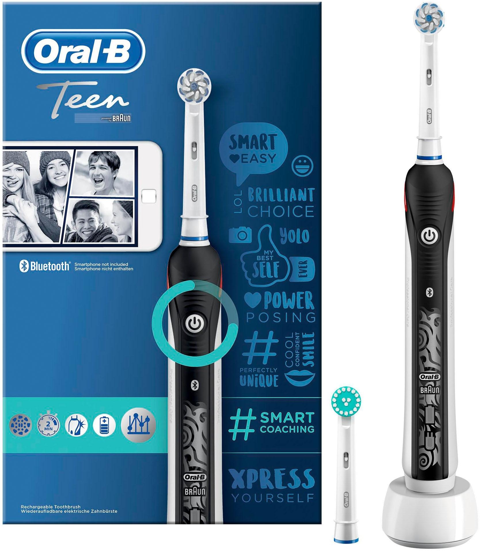 Oral-B Elektrische Zahnbürste »Teen Black«, 2 St. Aufsteckbürsten, mit visueller Andruckkontrolle