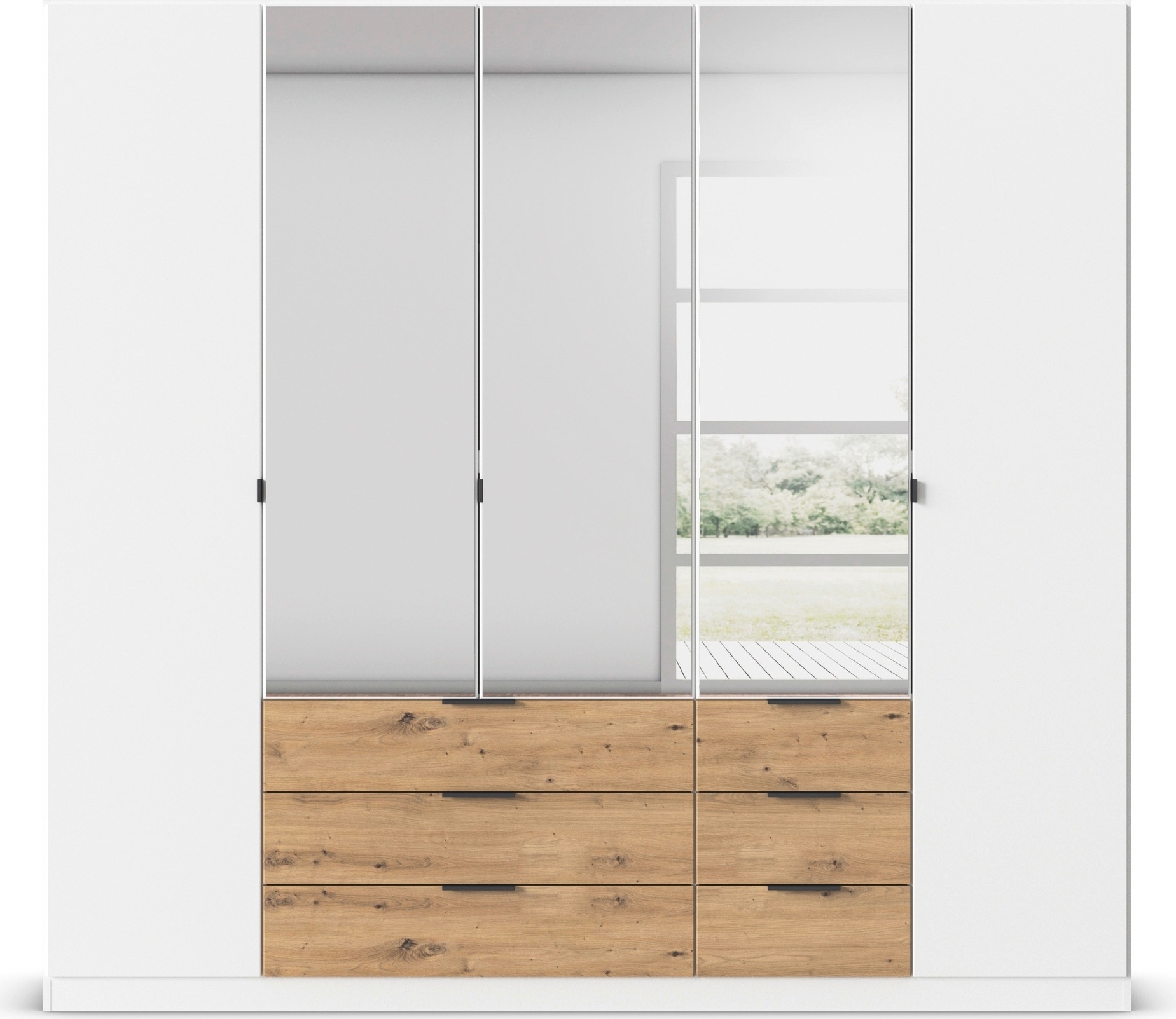 rauch Drehtürenschrank »Kleiderschrank Schrank Garderobe Schlafzimmerschrank DAVOA«, mit farblich abgesetzten Schubkästen in Eiche Artisan MADE IN GERMANY