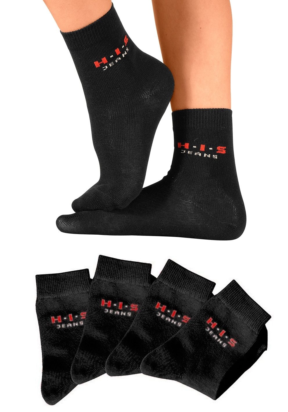 H.I.S Basicsocken Packung, 4 Stk. tlg. mit kontrasfarbenem Logo