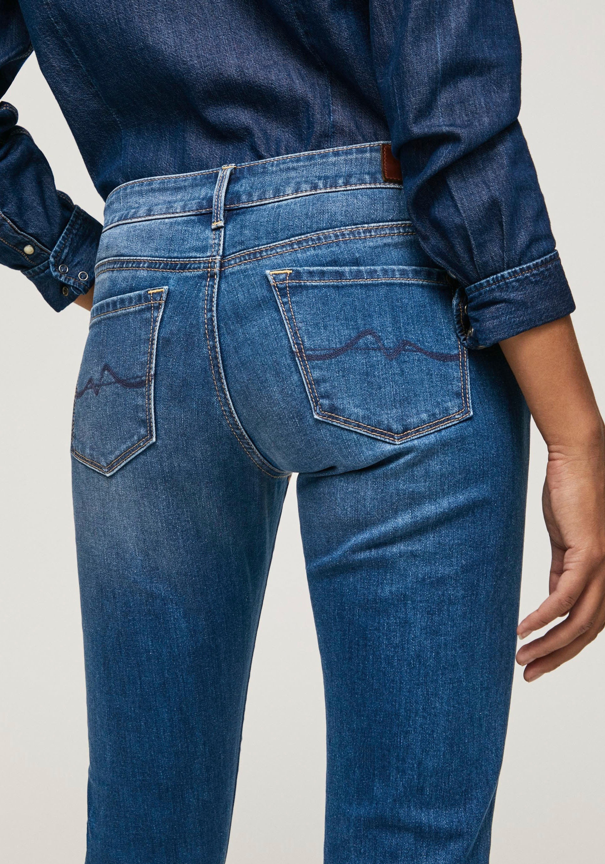Pepe Jeans Skinny-fit-Jeans Stretch-Anteil Bund im mit bequem kaufen »SOHO«, 1-Knopf und 5-Pocket-Stil
