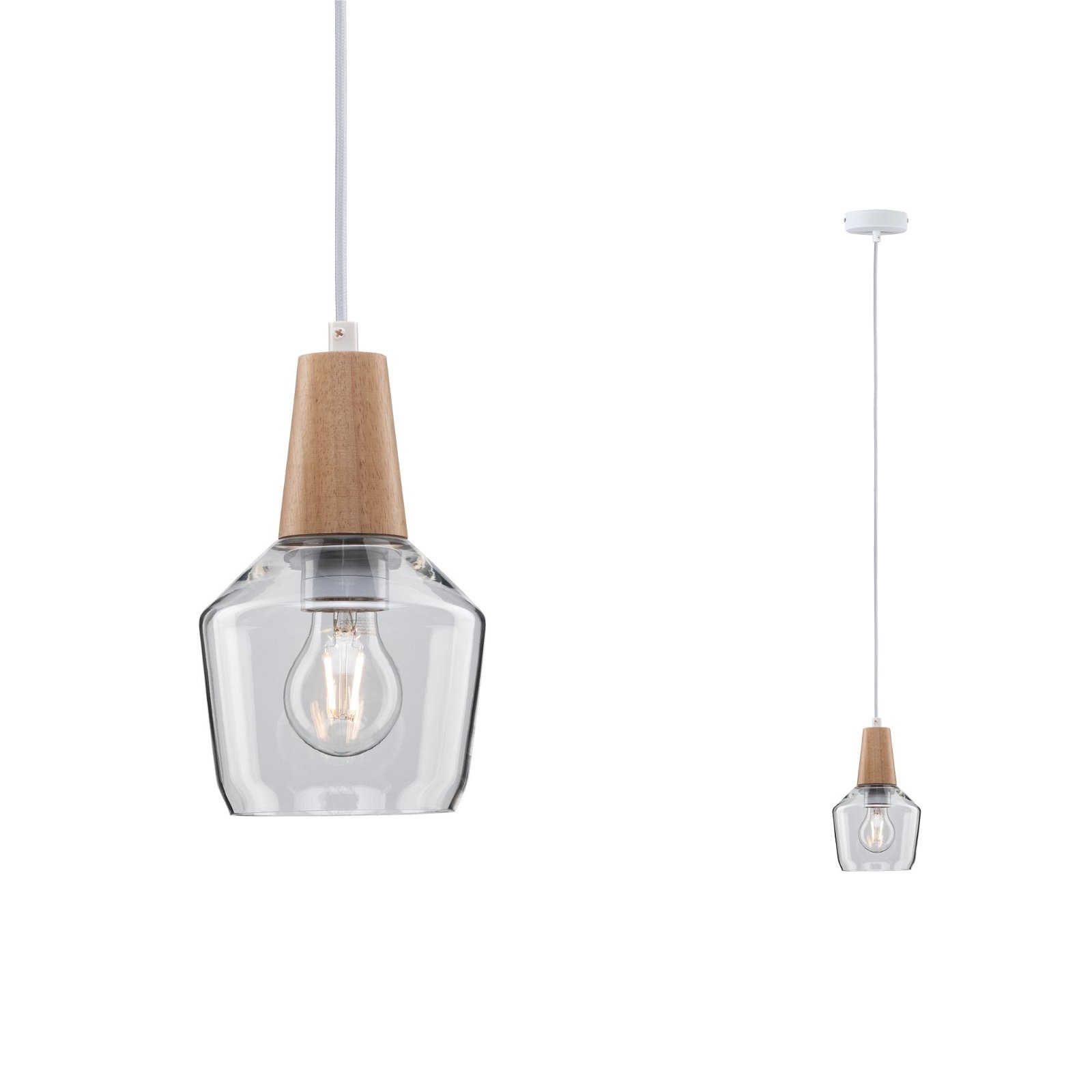 Paulmann Pendelleuchte »Neordic Ylvie max. 1x20W Klar/Holz 230V Glas/Holz«, günstig online kaufen