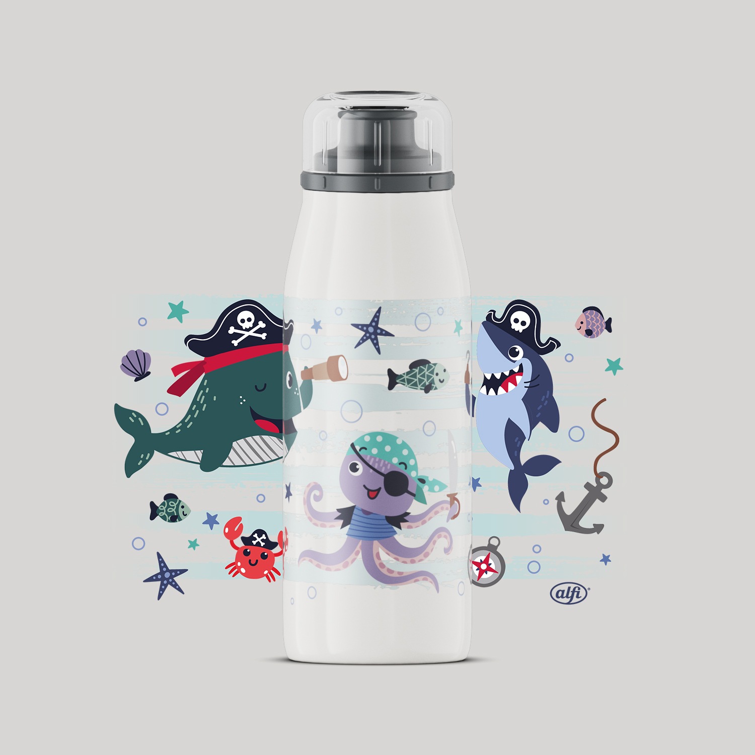 Alfi Isolierflasche »KIDS ISO BOTTLE, Edelstahlkörper, spülmaschinenfest«, (1 tlg.), 12h heiß & 24h kalt, Trinköffnung mit konsistentem Trinkfluss