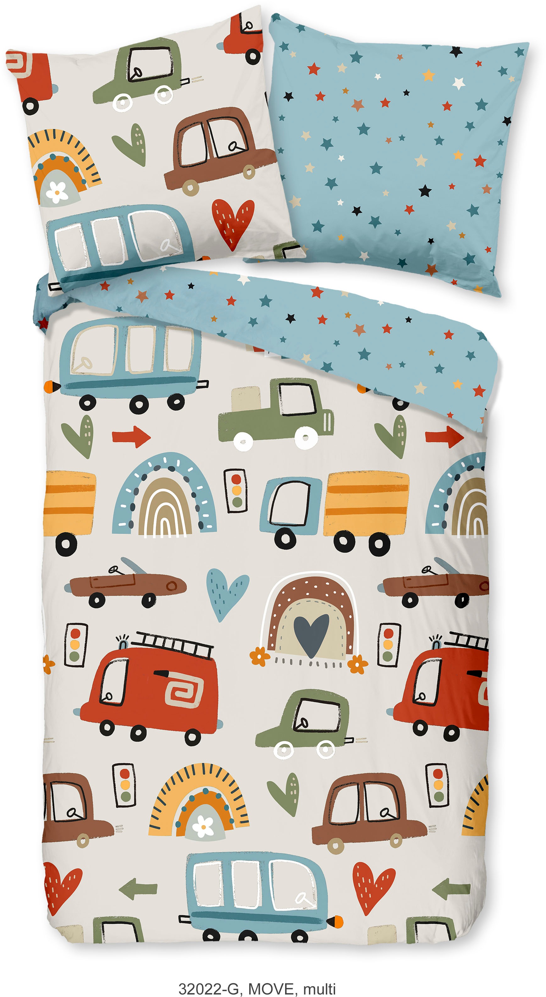 good morning Kinderbettwäsche »Move«, Baumwolle, 135x200, Reißverschluss, Wendeoptik, Kind, Junge, Fahrzeuge