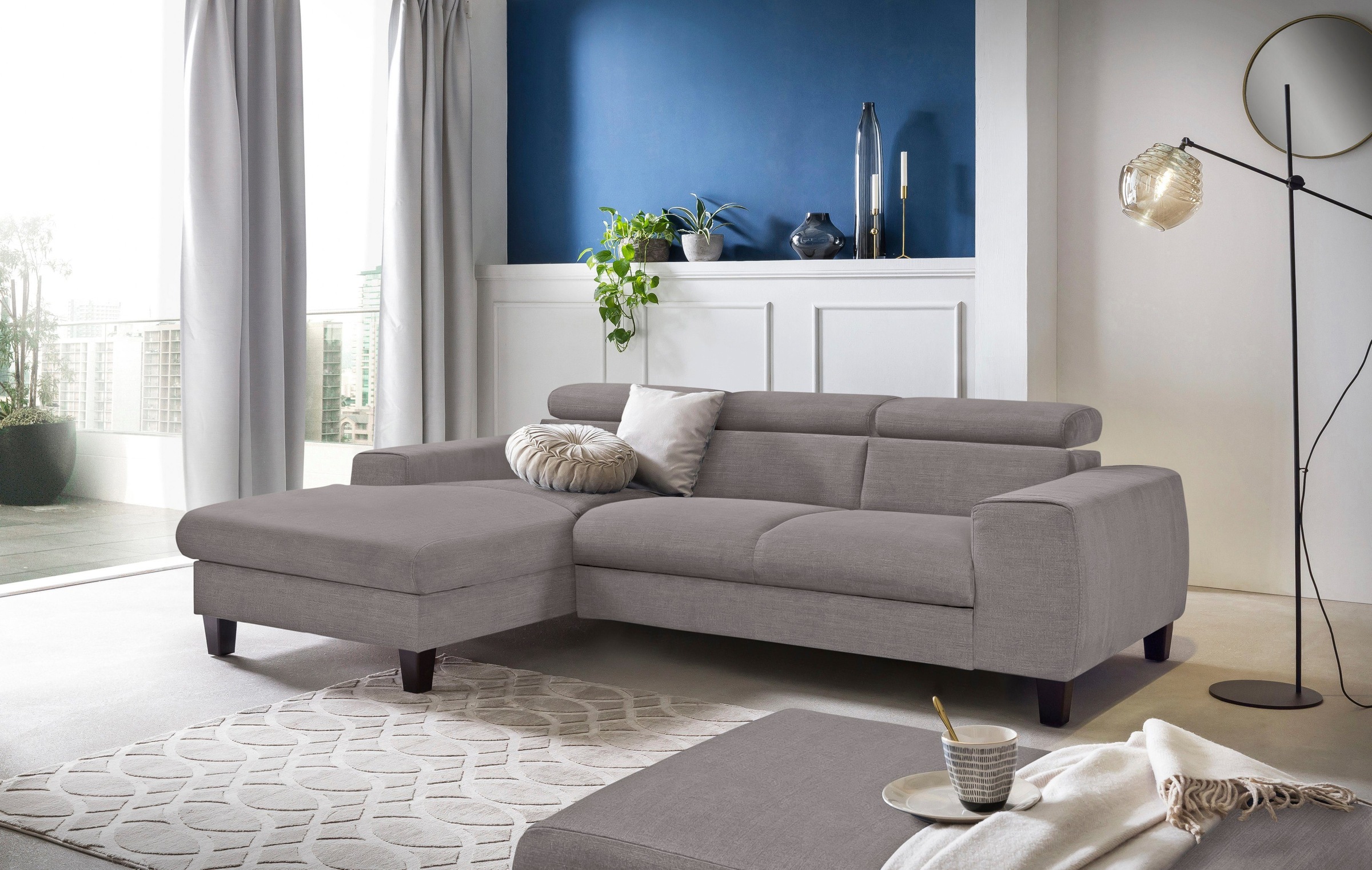 COTTA Polstergarnitur »Morven L-Form«, (Set), Set bestehend aus: Ecksofa mit Kopfteilverstellung & Hocker