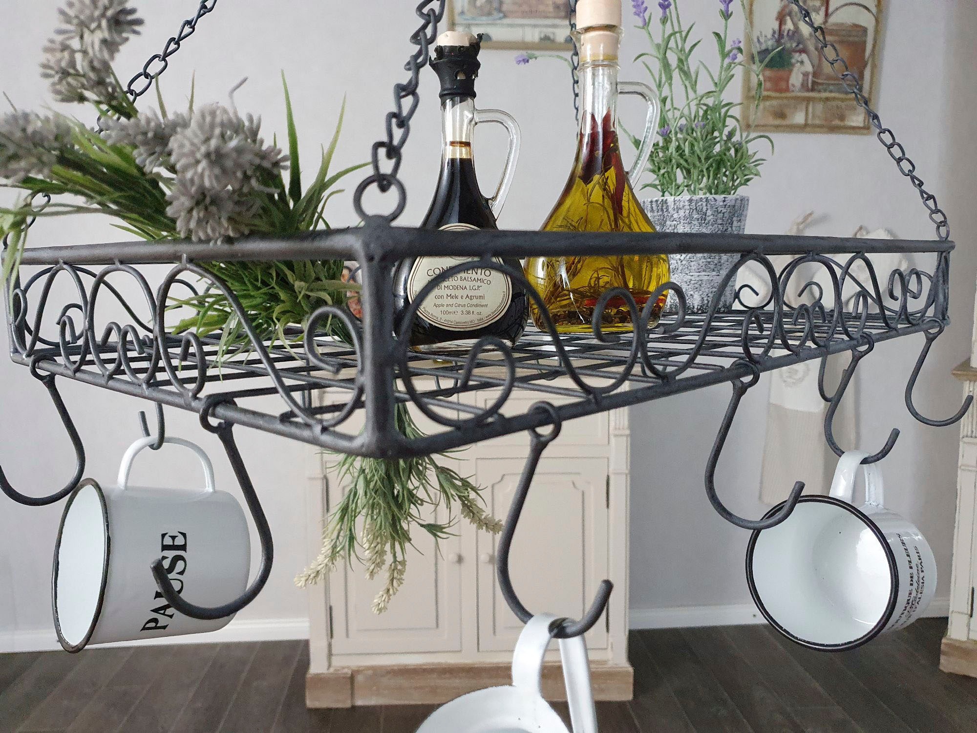 Ambiente Haus Hängekorb »Topfhänger aus Eisen in Grau - 60 cm«, (1 St.)