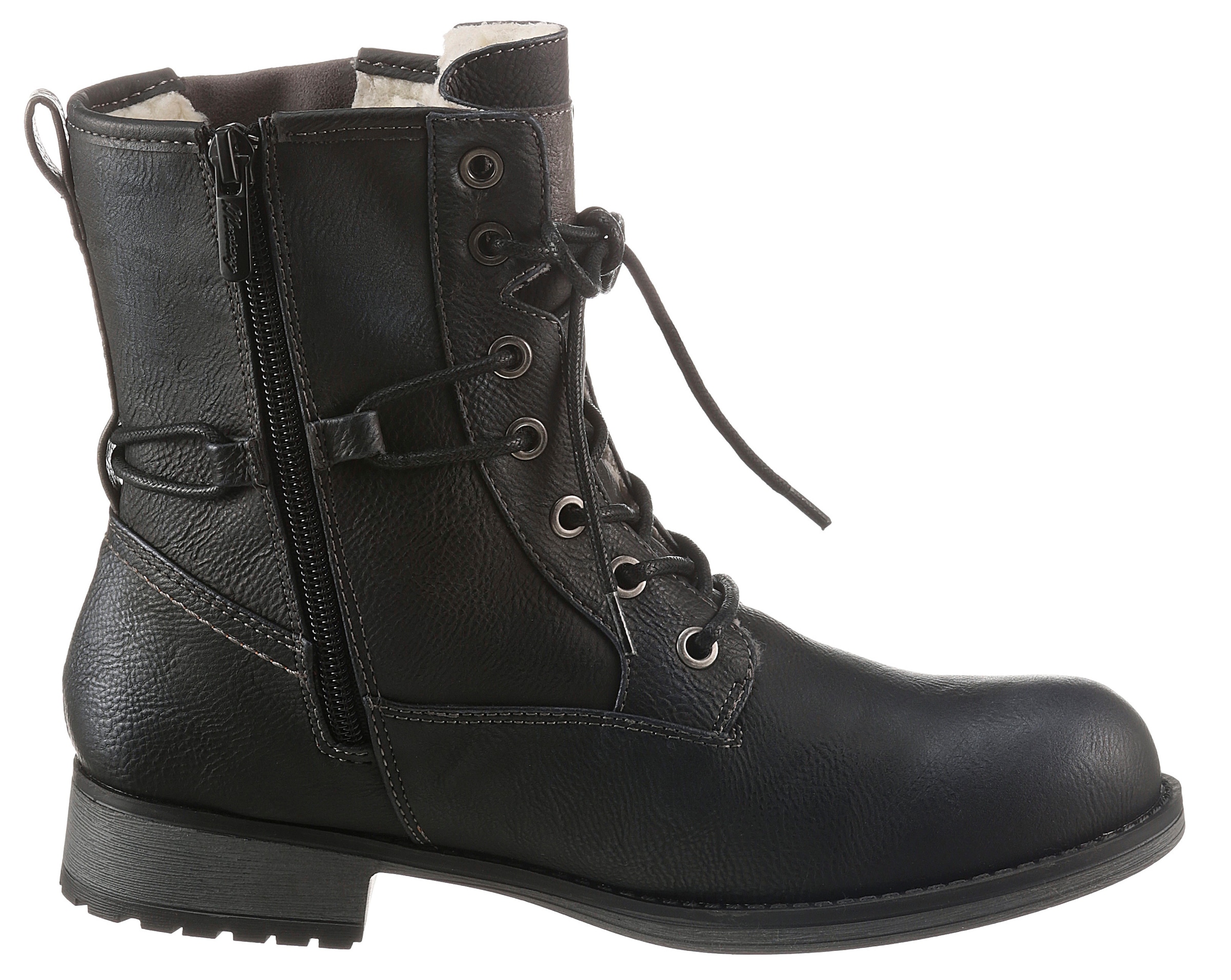 Mustang Shoes Winterboots, Blockabsatz, Winterstiefelette, Schnürboots mit Nieten besetzt