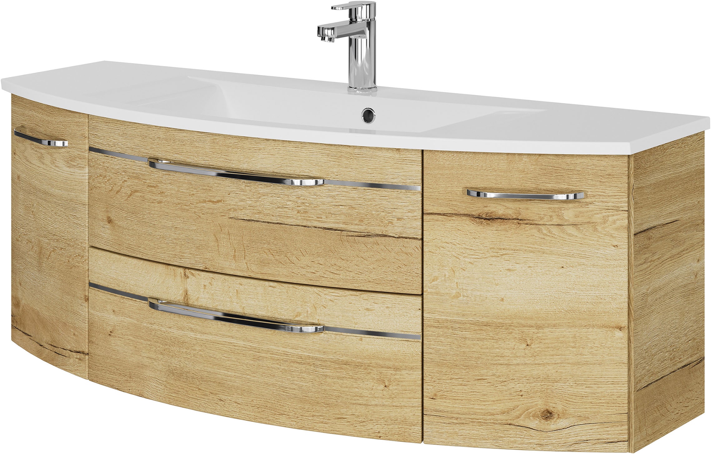Saphir Waschtisch »Serie 7045 Mineralmarmor-Waschtisch und Unterschrank, 131 cm breit«, Waschplatz mit 2 Schubladen, 2 Türen, Badmöbel Set mit Waschtisch