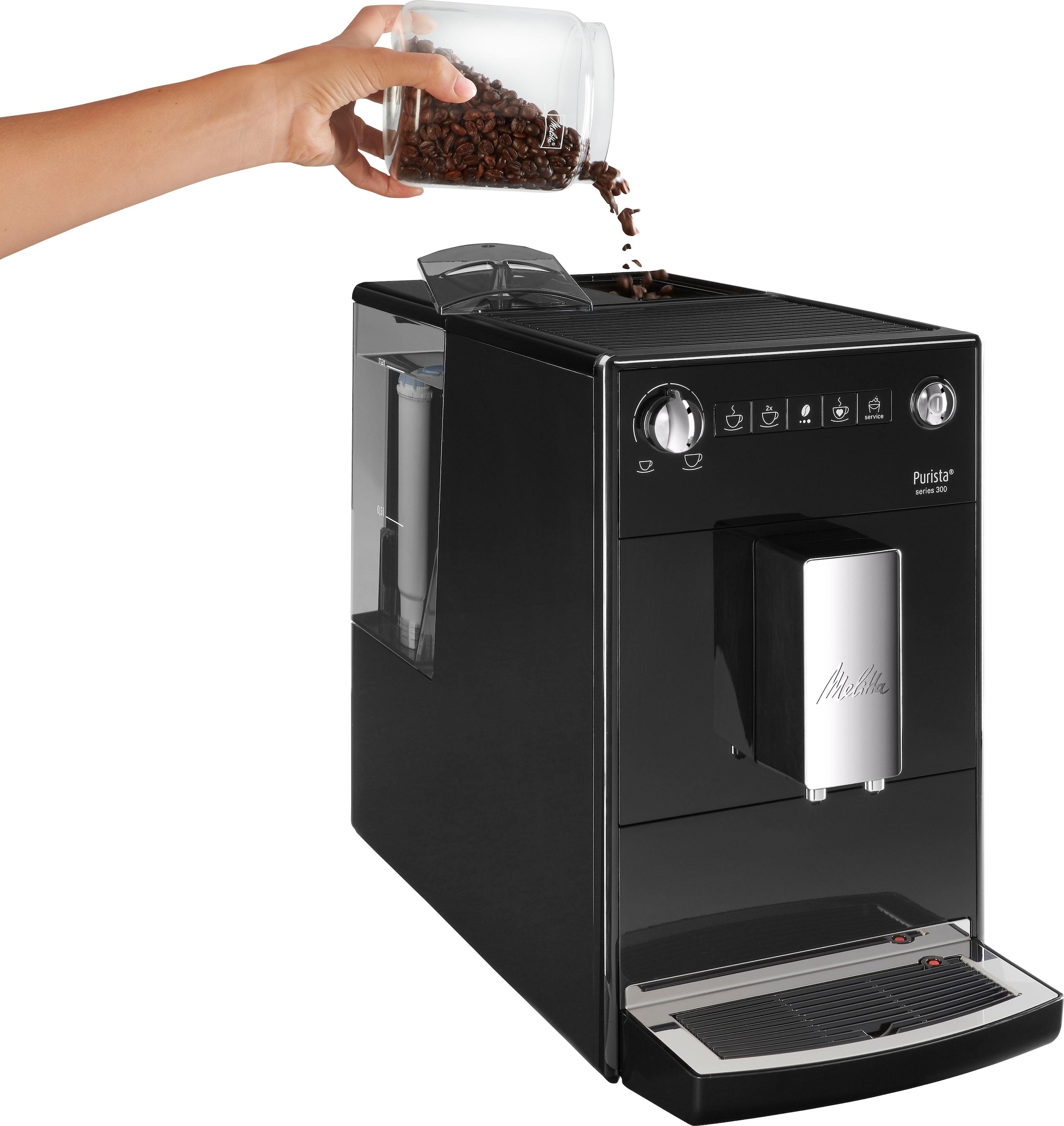Melitta Kaffeevollautomat »Purista® F230-101, silber/schwarz«, Lieblingskaffee-Funktion, kompakt & extra leise