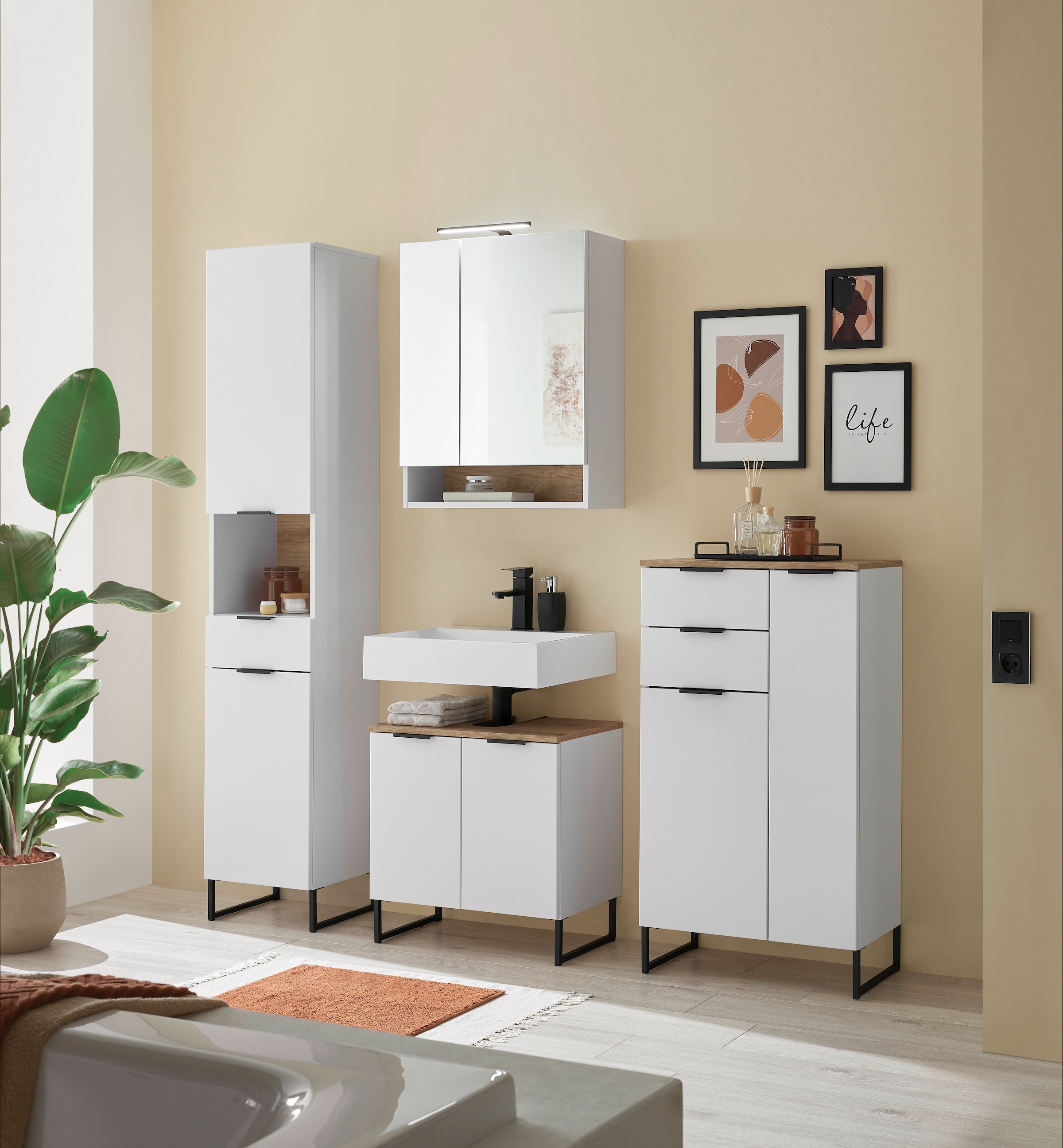 BASIC by Balculina Waschbeckenunterschrank »Denver Waschbeckenunterschrank, Badezimmerschrank 60x60x35« 1 Stk. tlg. Breite 60 cm, Tür L/R montierbar, Softclose