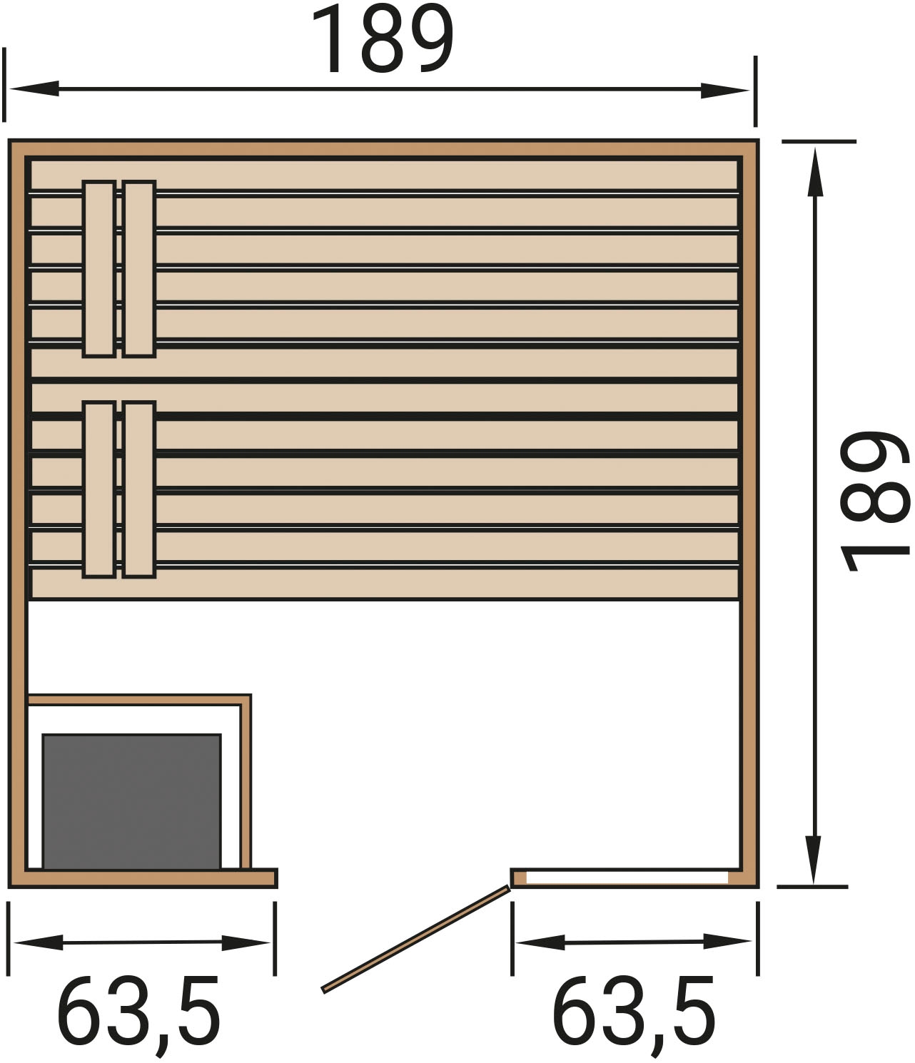 weka Sauna »Massivholzsauna VALIDA 3« Blockbohlen, Fensterelement, moderne Ganzglastür