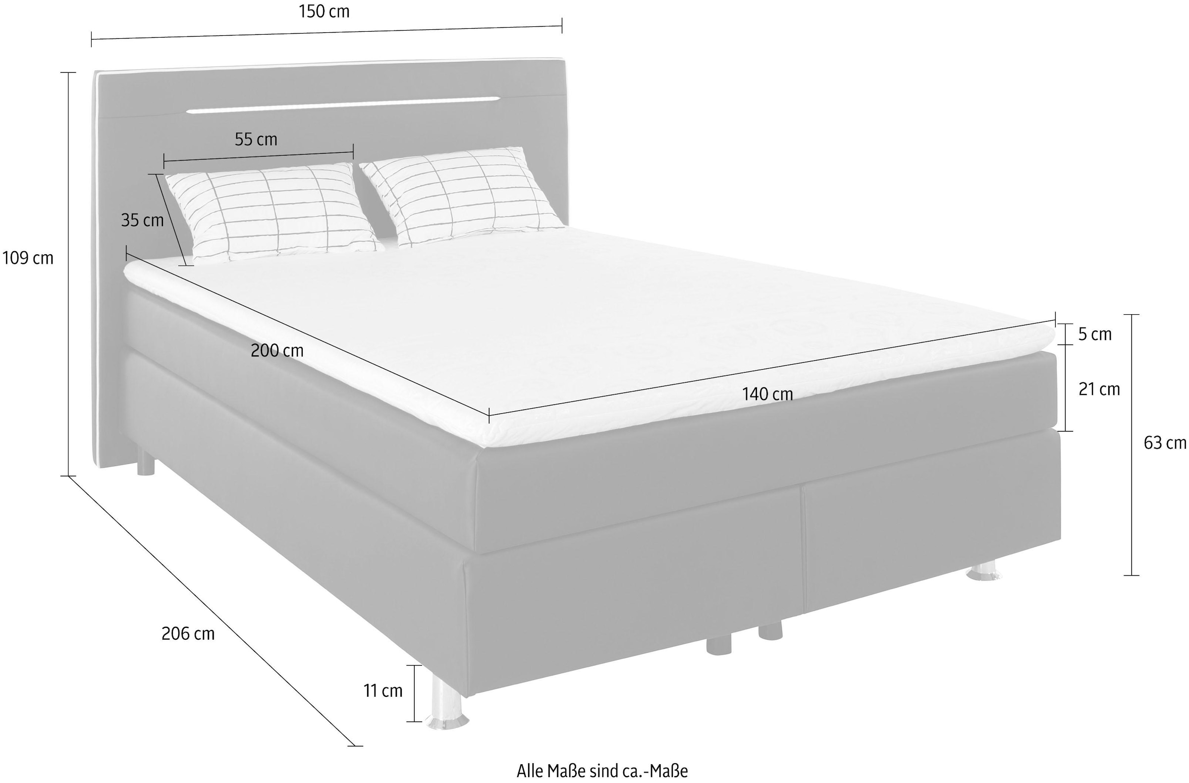 COLLECTION AB Boxspringbett »London, inklusive Topper und Kissen, mit LED-Beleuchtung«, Boxspringbett erhältlich in 90cmx200cm, 140cmx200cm & 180cmx200cm