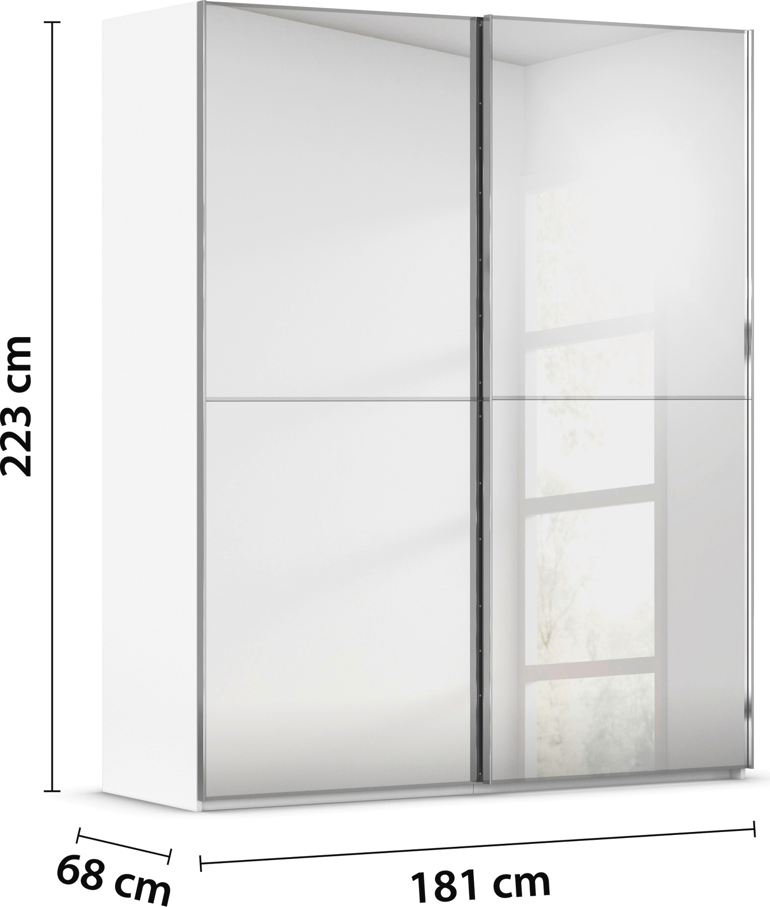 rauch Schwebetürenschrank »Kleiderschrank Schrank Garderobe Schlafzimmerschrank SCALE-DUO«, edle zweigeteilte Türen Spiegelfront und 3 Zierleisten MADE IN GERMANY