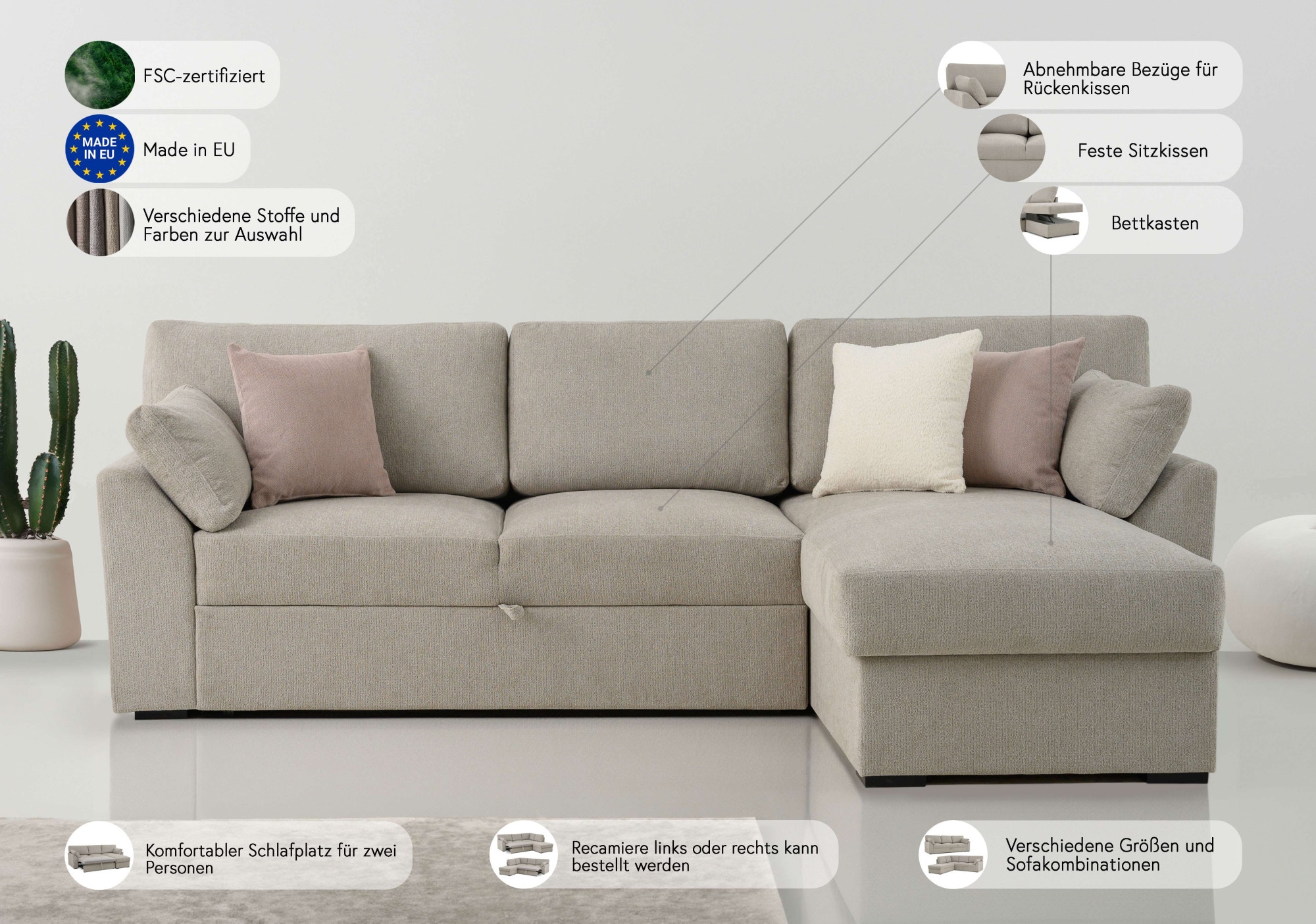 Home affaire Ecksofa »Citry«, Breite 246 cm, Chenille, Bettfunktion, Bettkasten, L-Form