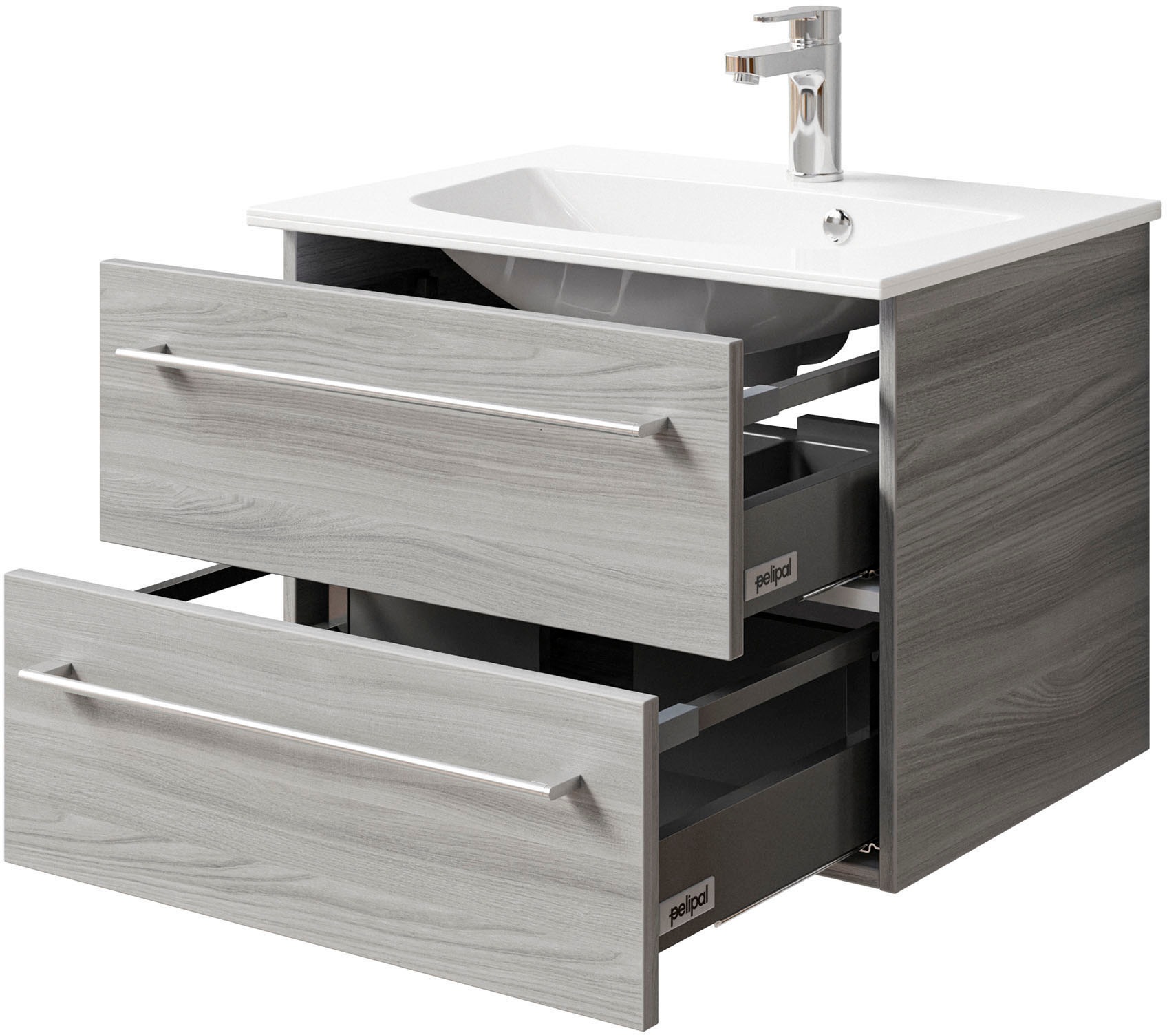 Saphir Waschtisch »Serie 6025 Mineralmarmor-Waschtisch mit Unterschrank, 67 cm breit«, Waschplatz mit 2 Schubladen, hängend, verschiedene Ausführungen