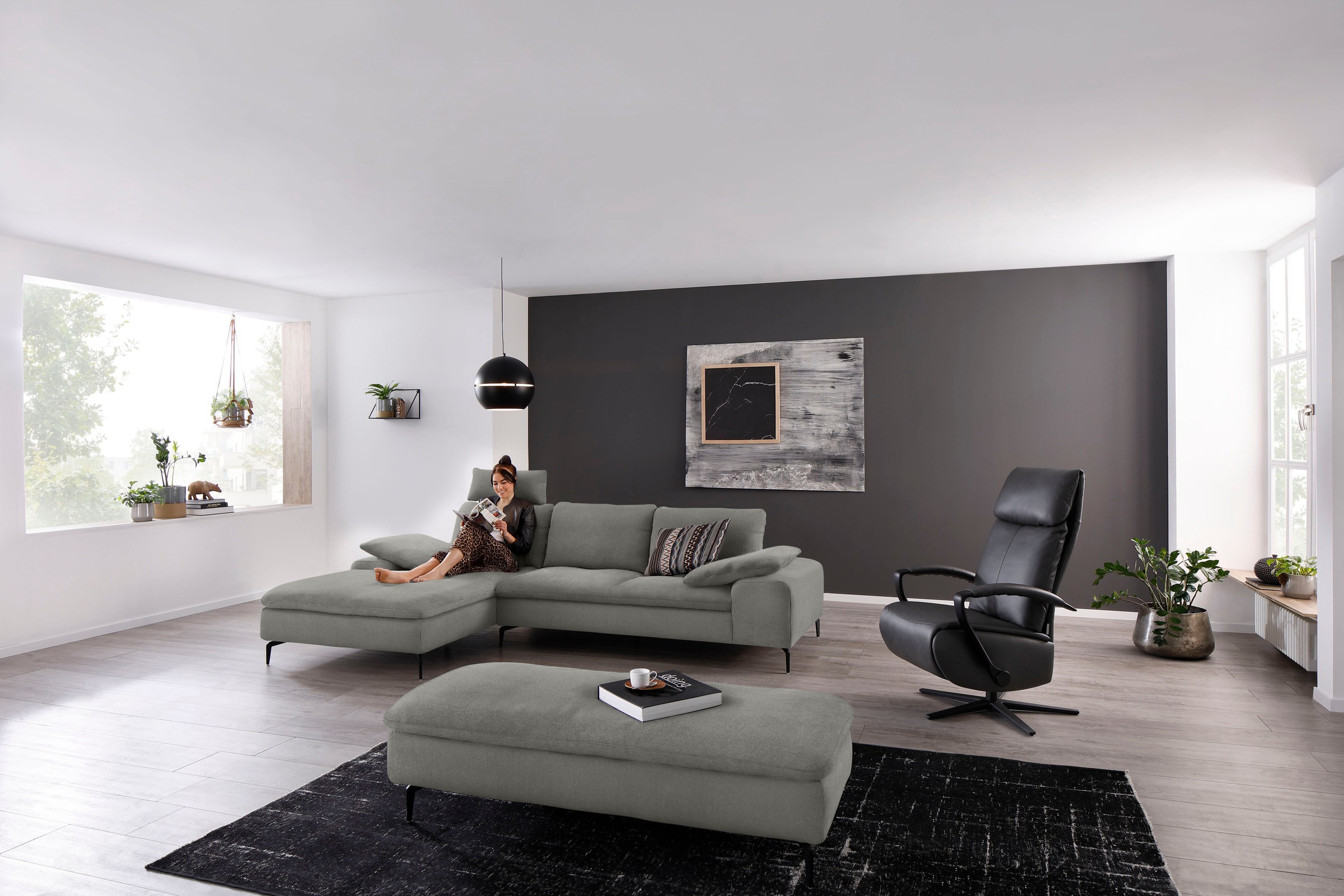 W.SCHILLIG Ecksofa »valentinoo, Designsofa, bequem, elegant und zeitlos, L-Form«, (Set), inklusive Hocker, mit Sitztiefenverstellung, Breite 299 cm