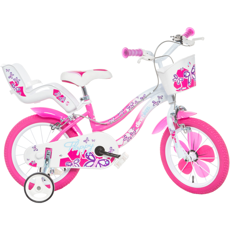 DINO Kinderfahrrad »Mädchenfahrrad 14 Zoll« 1 Gang mit Stützrädern, Korb und Puppensitz pink