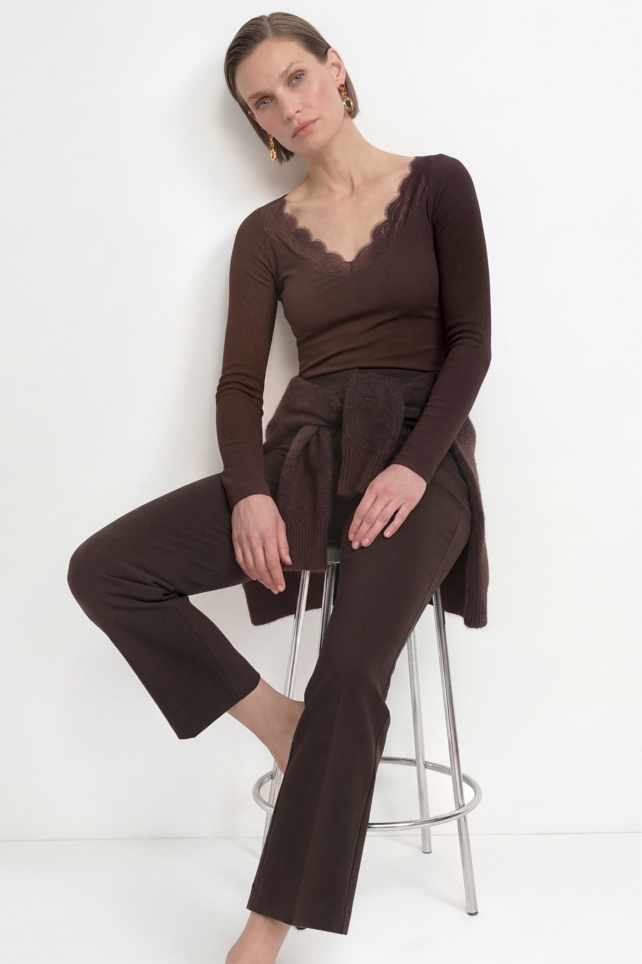 RICHROYAL Langarmshirt Regular fit mit Spitzenausschnitt