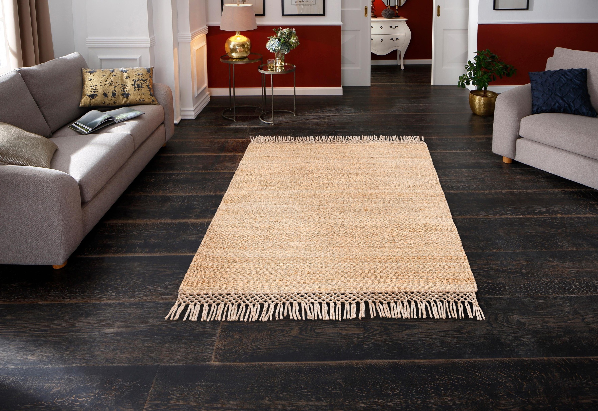 Home affaire Teppich »Amba«, rechteckig, 6 mm Höhe, flache Teppiche, Wendeteppich, Uni Farben, Wohnzimmer, Esszimmer