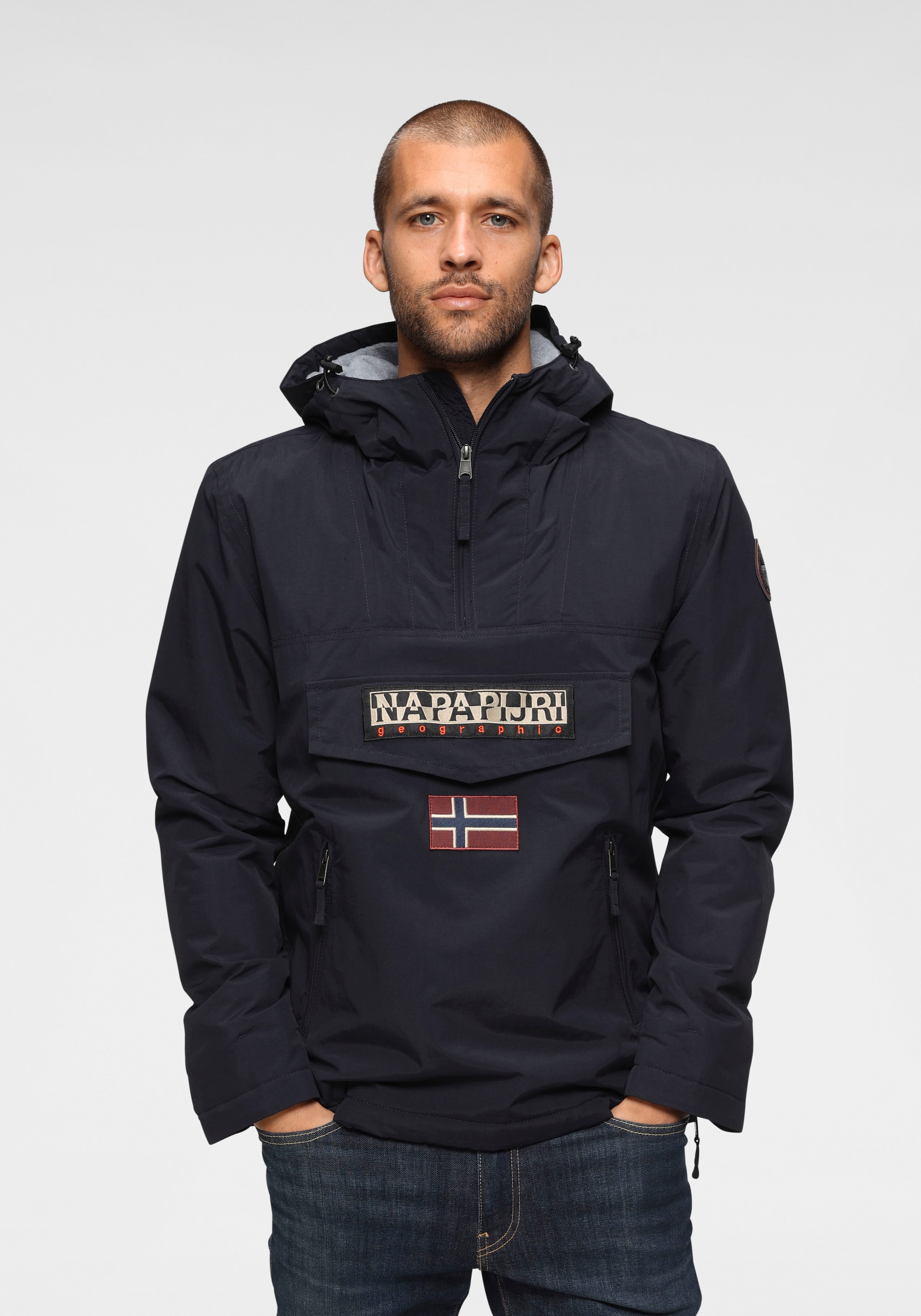 windbreaker with front pocket