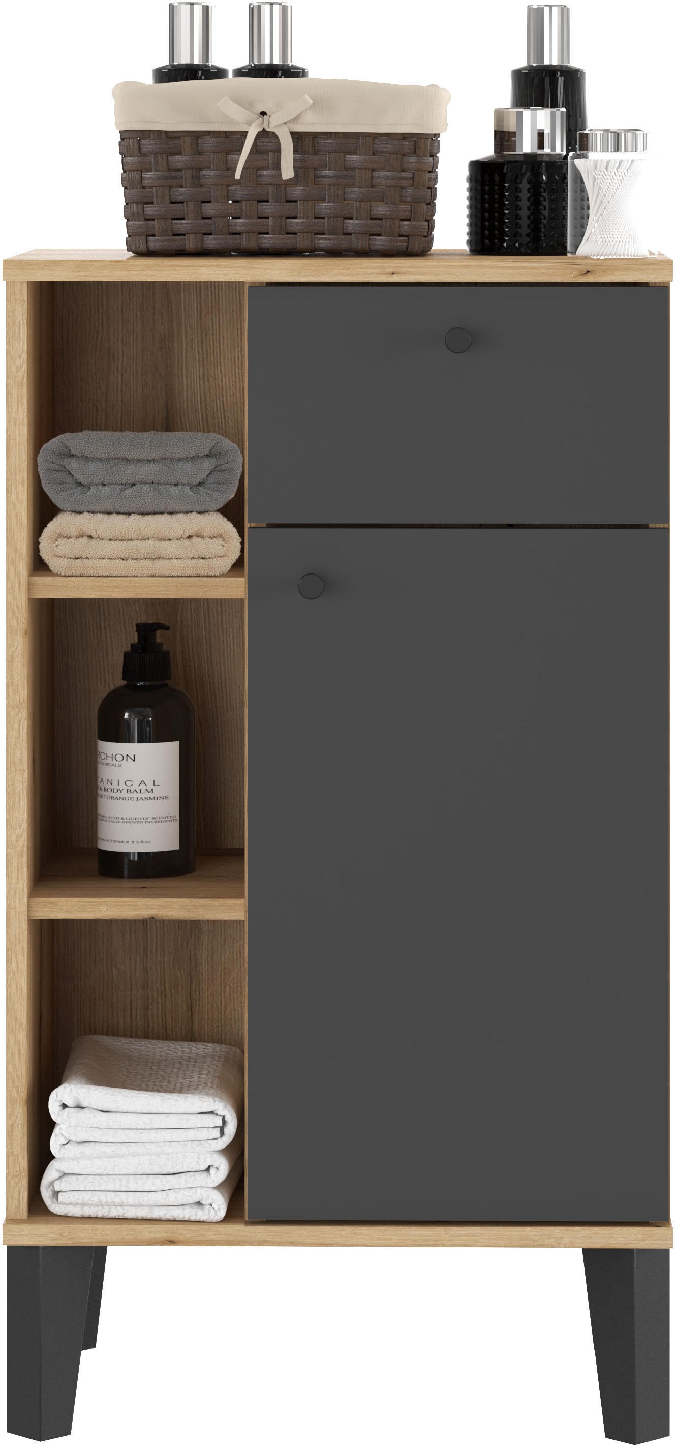 INOSIGN Midischrank »Oslo, Badschrank mit Knopfgriff, Schrank im skandinavischen Design«, in der Türfarbe Weiß oder Grau verfügbar, ausreichend Stauraum
