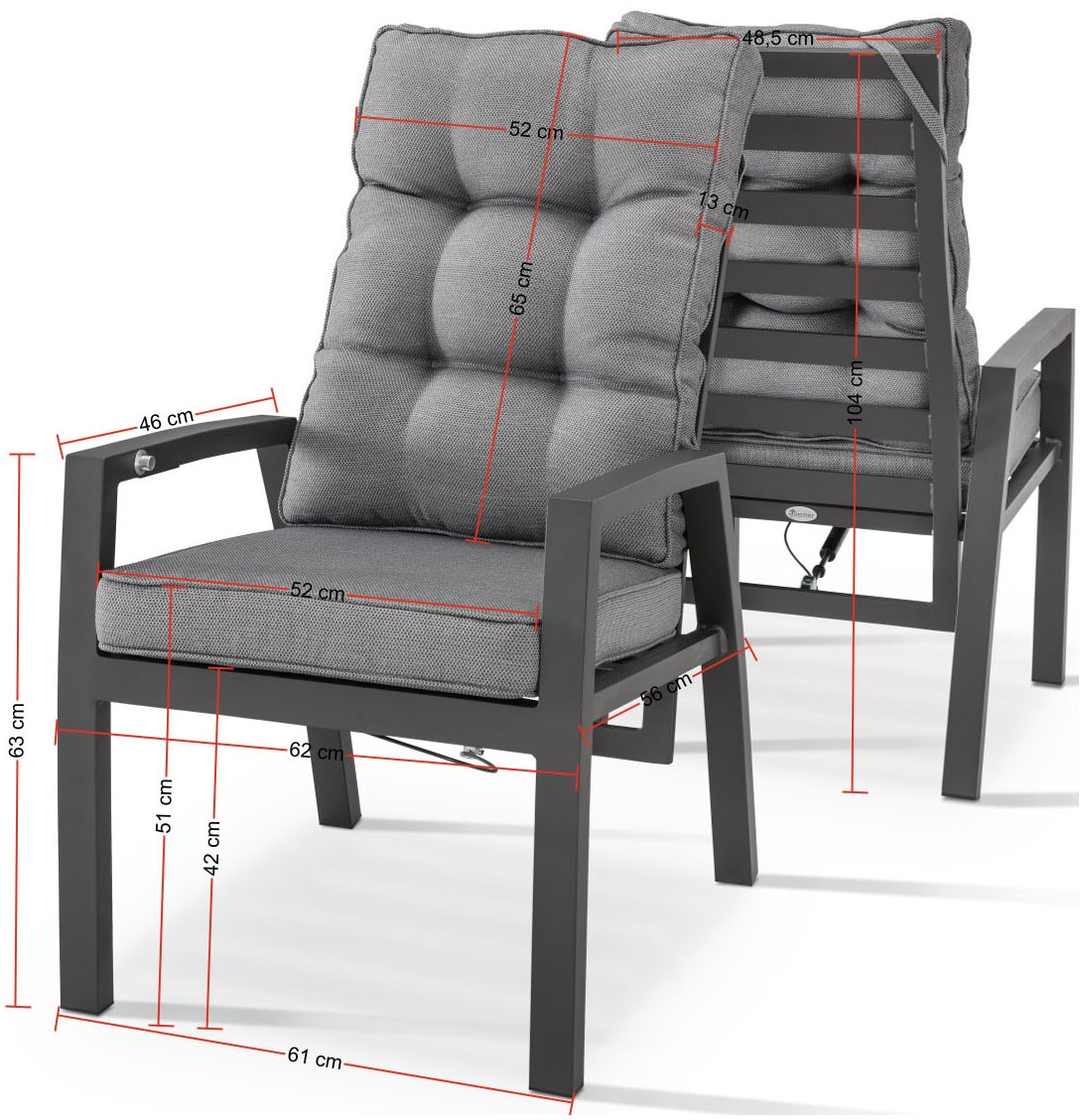 Destiny Garten-Essgruppe Set, 5 tlg. 1 Esstisch, 4 Hochlehner inkl Auflagen