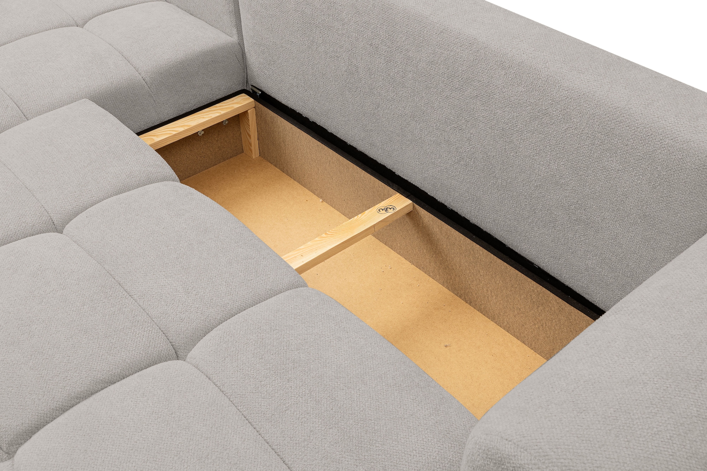 WERK2 Ecksofa »Ewela-Bubble mit Bett & Bettkasten, bequem, Breite 265cm« Bouclé, L-Form, Schlaffunktion, Bettkasten