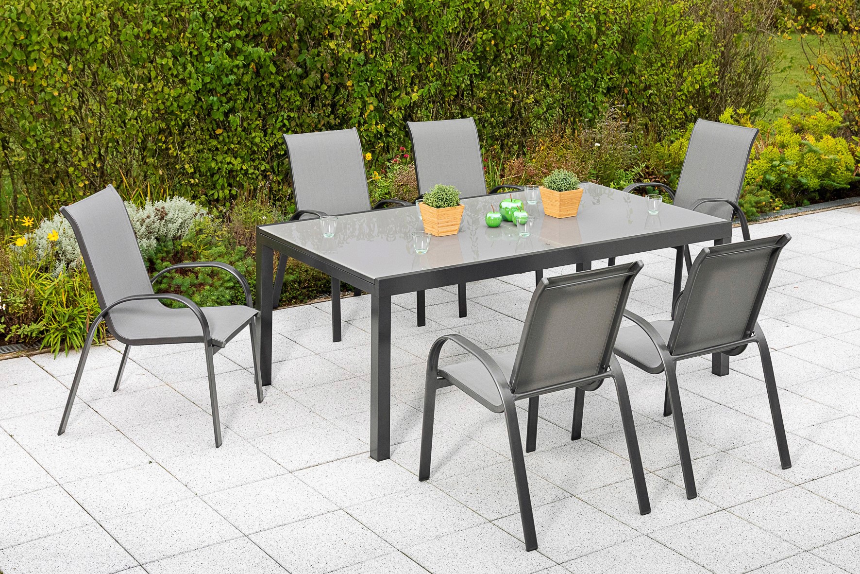 MERXX Garten-Essgruppe »Amalfi« Set, 7 Stk. tlg. 6 Stapelsessel, Ausziehtis günstig online kaufen