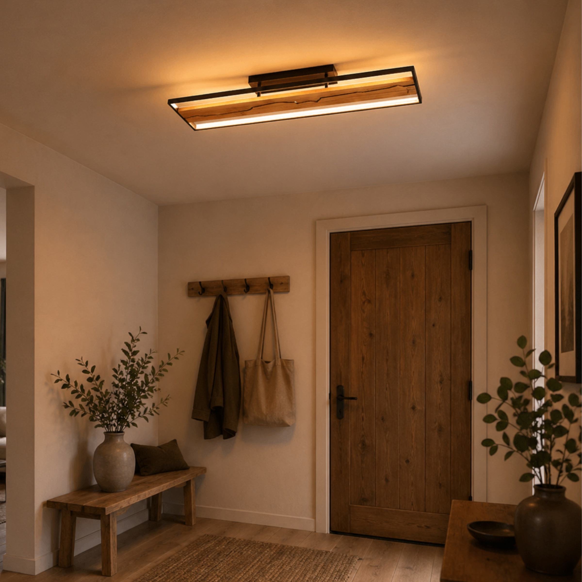 Brilliant LED Deckenleuchte »Thunder« LED-Modul 1 Stk. Warmweiß 100 x 30 x 13,5 cm, 6000 lm, 3000 K, Metall u. Holz, schwarz/braun