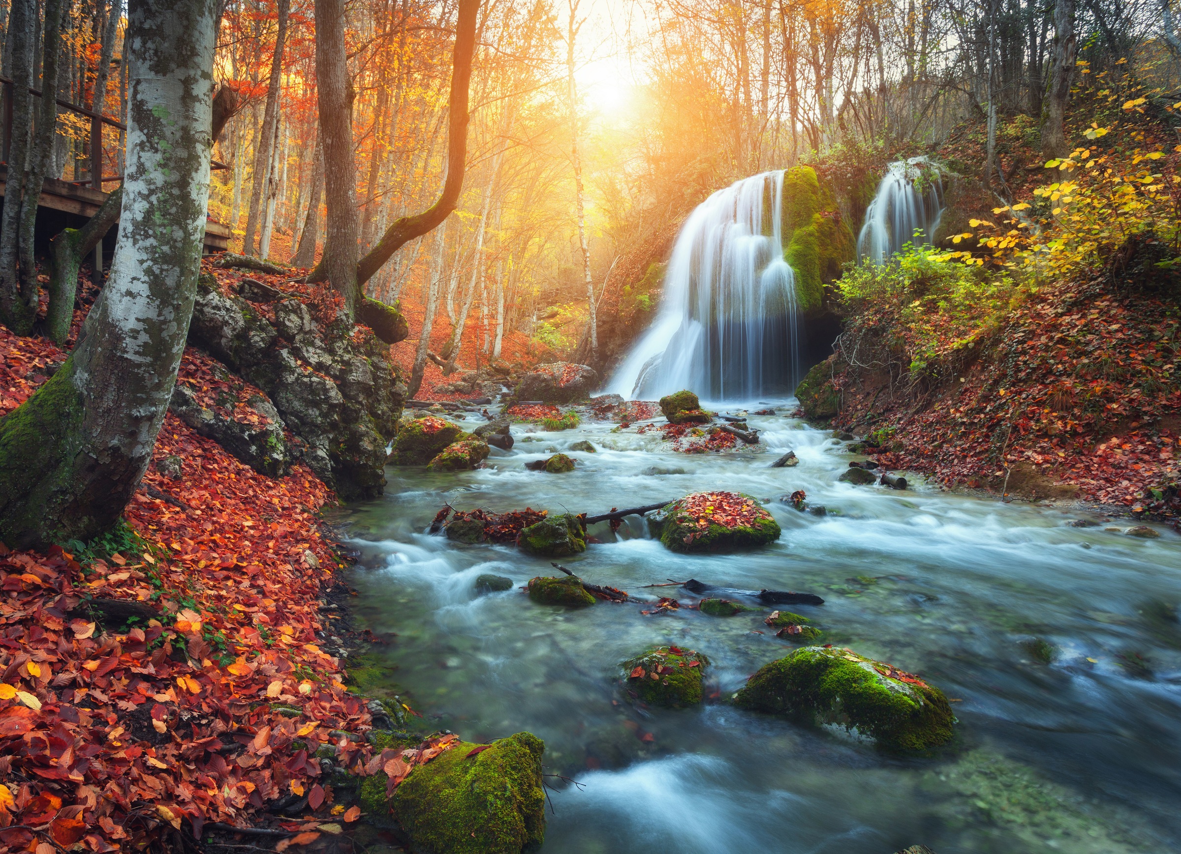 Papermoon Fototapete »Mountain River Autun Waterfall« glatt günstig online kaufen