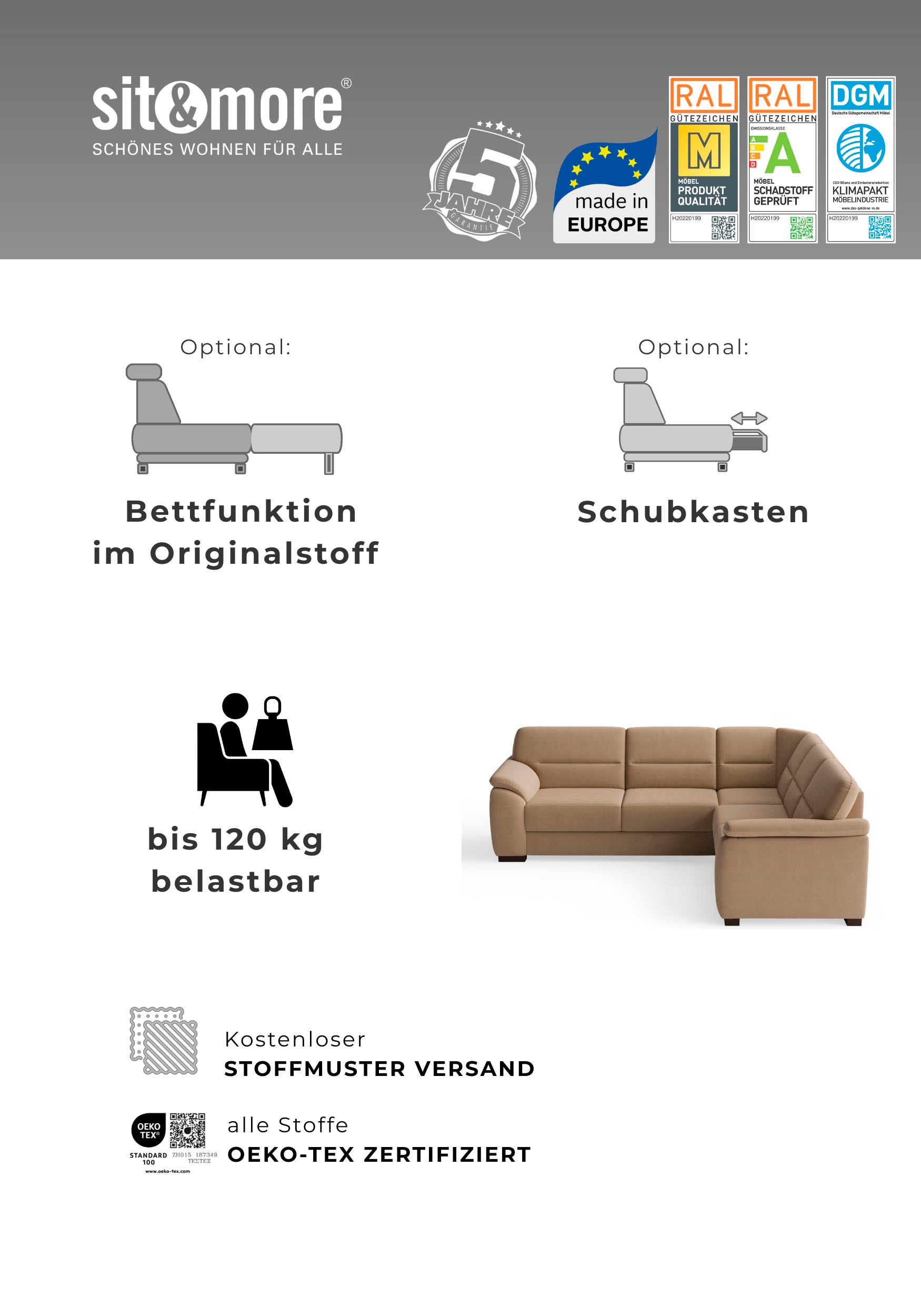 sit&more Ecksofa »Montego« wahlweise mit Bettfunktion und Schubkasten