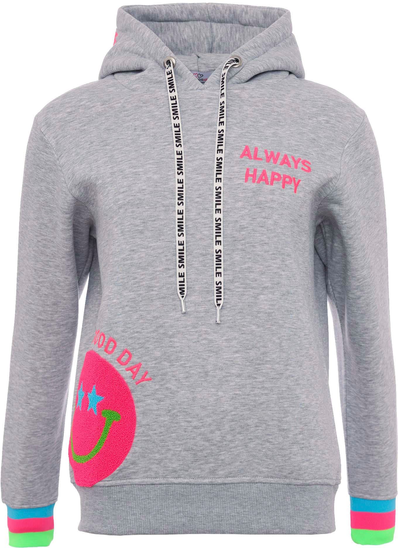 Zwillingsherz Hoodie »Always Happy«, mit Smiley Aufdruck aus Frottee und Neon Details