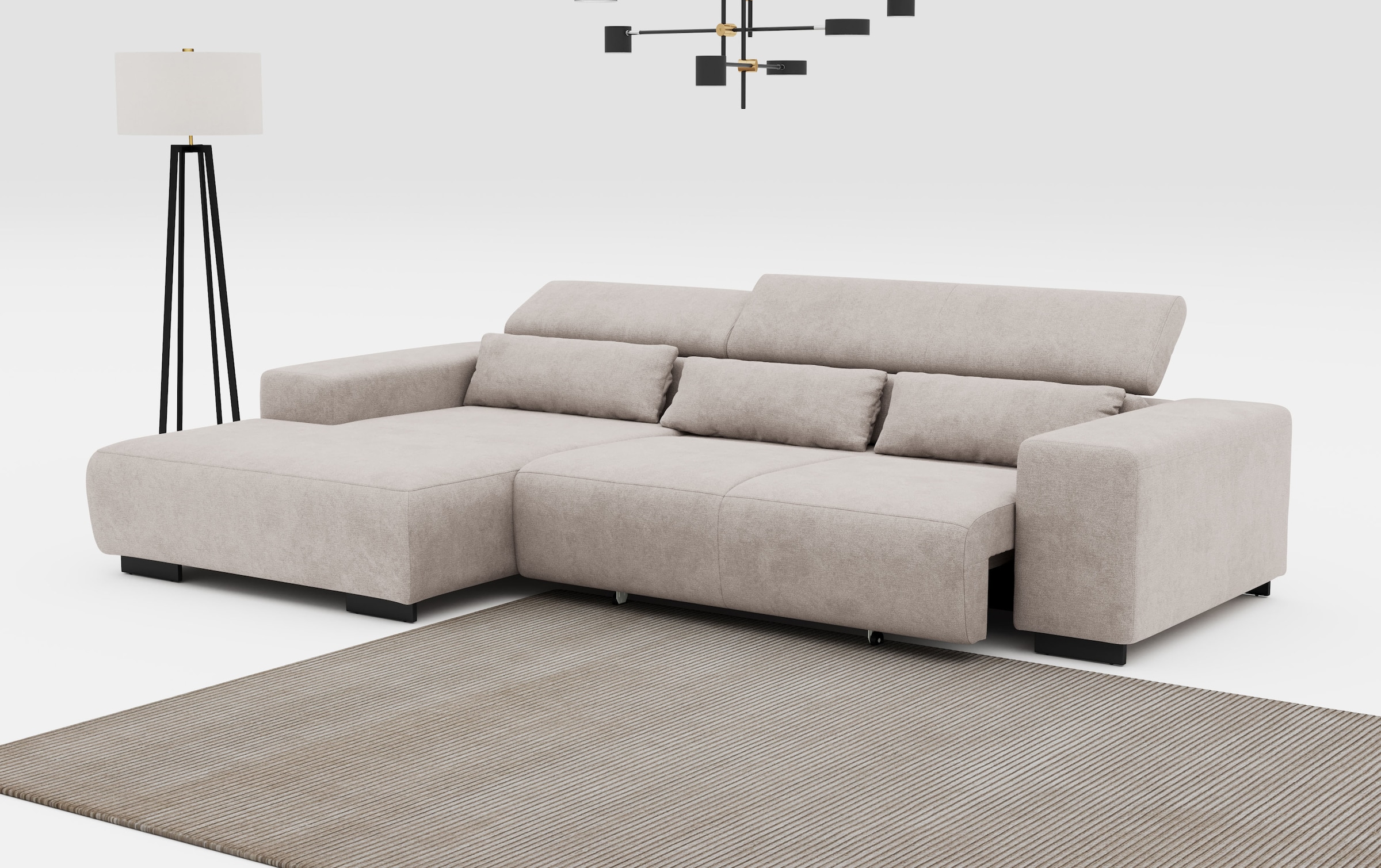COTTA Ecksofa »Side L-Form, mit Kopfteilverstellung & 3 Nierenkissen«, optional motorische Sitztiefenverstellung