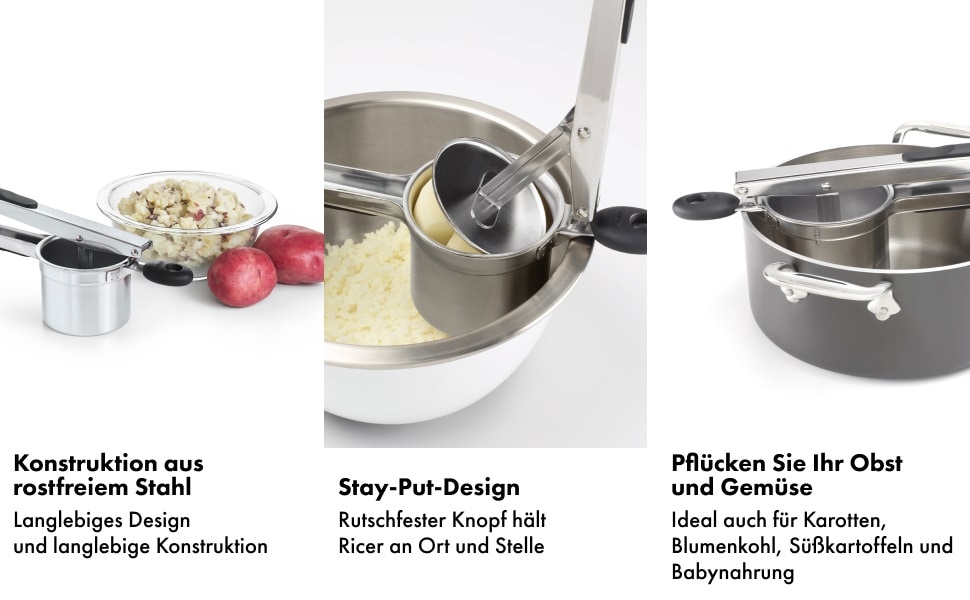 OXO Good Grips Kartoffelpresse Kartoffelstampfer aus robustem Edelstahl