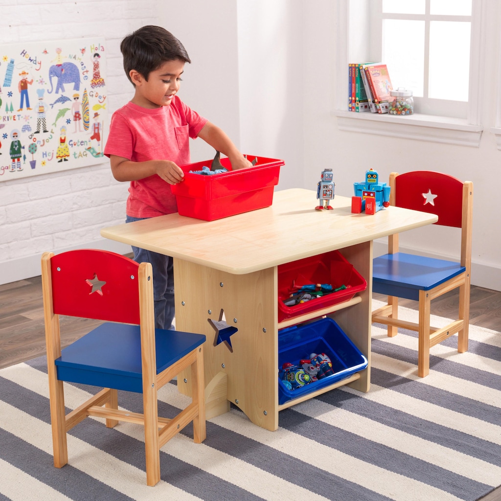 KidKraft® Kindersitzgruppe »Tisch mit Aufbewahrungsboxen und 2 Stühlen, Sternchen«, (3 tlg.)