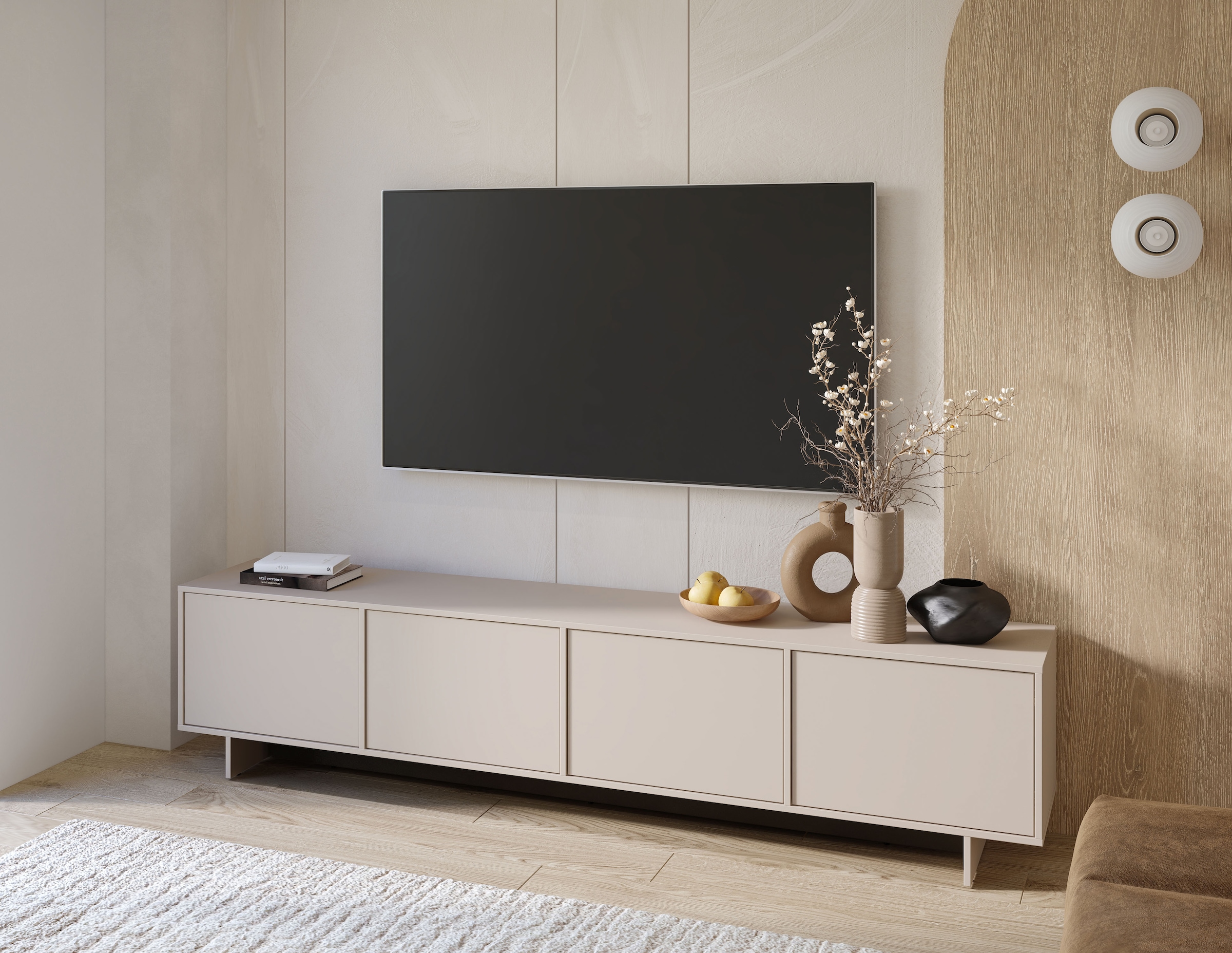 OTTO home Lowboard »Tatami, Modernes griffloses TV-Board, Breit 220,50cm, TV-Schrank« TV-Schrank, TV-Board mit viel Stauraum, push-to-open-Funktion