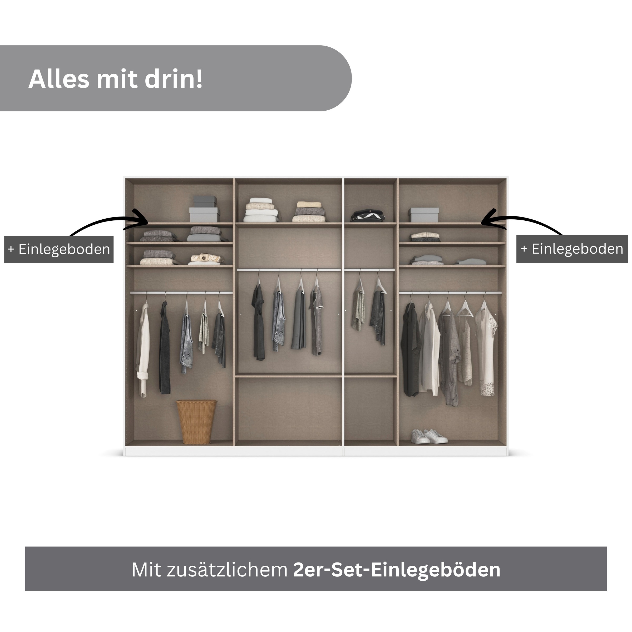 rauch Drehtürenschrank »Kleiderschrank Schrank Garderobe AGORDO mit Dekor- oder Hochglanzfront«, (in zwei Griff-Farben mit Dekor- oder Hochglanzfront), mit Außenschubkästen, in 6 Breiten und 2 Höhen MADE IN GERMANY